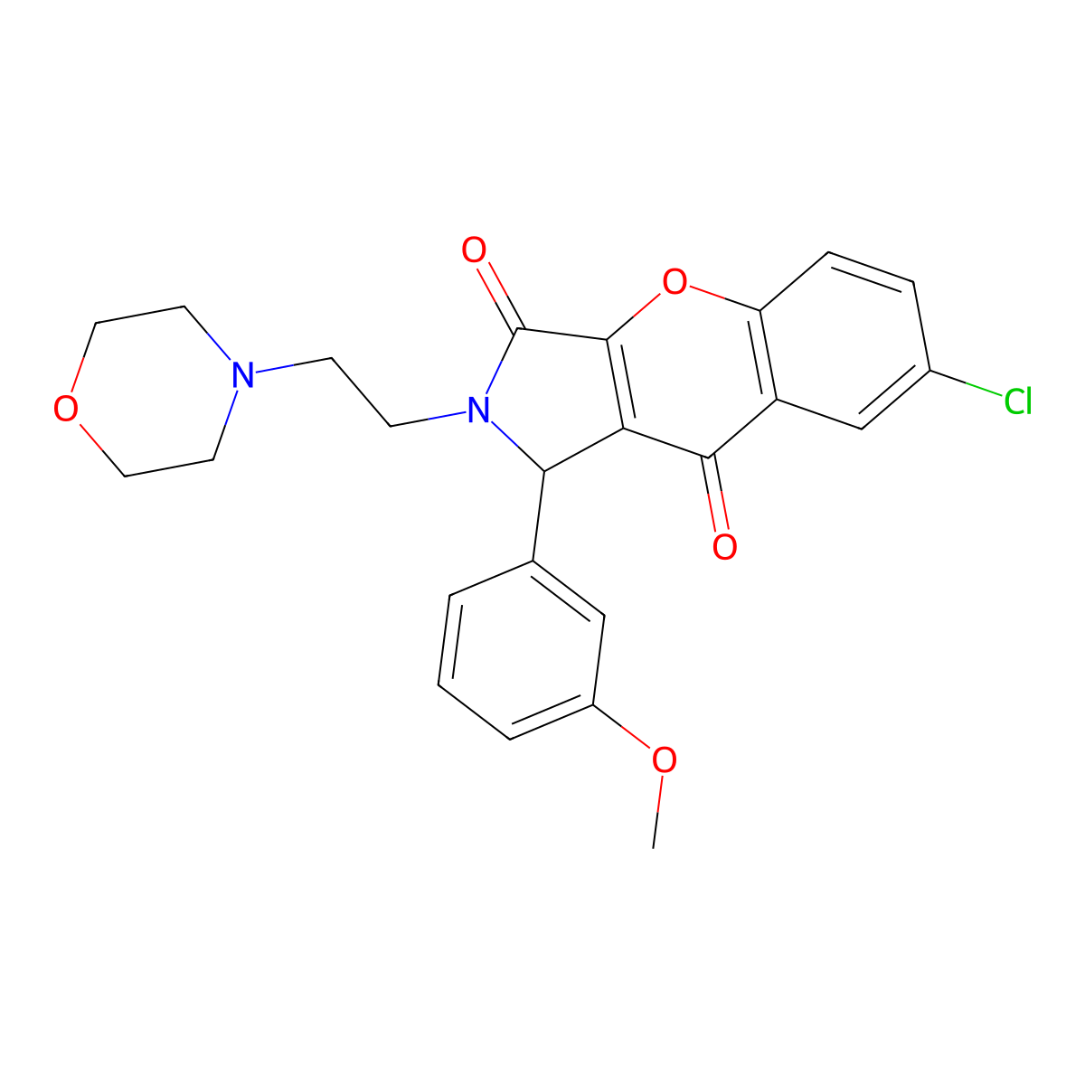 7-Chloro-1-(3-methoxyphenyl)-2-(2-morpholinoethyl)-1,2-dihydrochromeno[2,3-c]pyrrole-3,9-dione molecular structure, CAS 634574-84-8