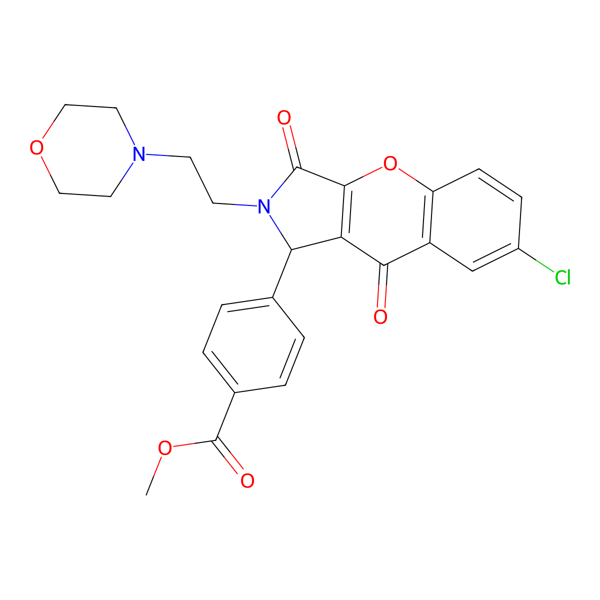 methyl 4-[7-chloro-2-(2-morpholin-4-ylethyl)-3,9-dioxo-1H-chromeno[2,3-c]pyrrol-1-yl]benzoate molecular structure, CAS 634574-96-2