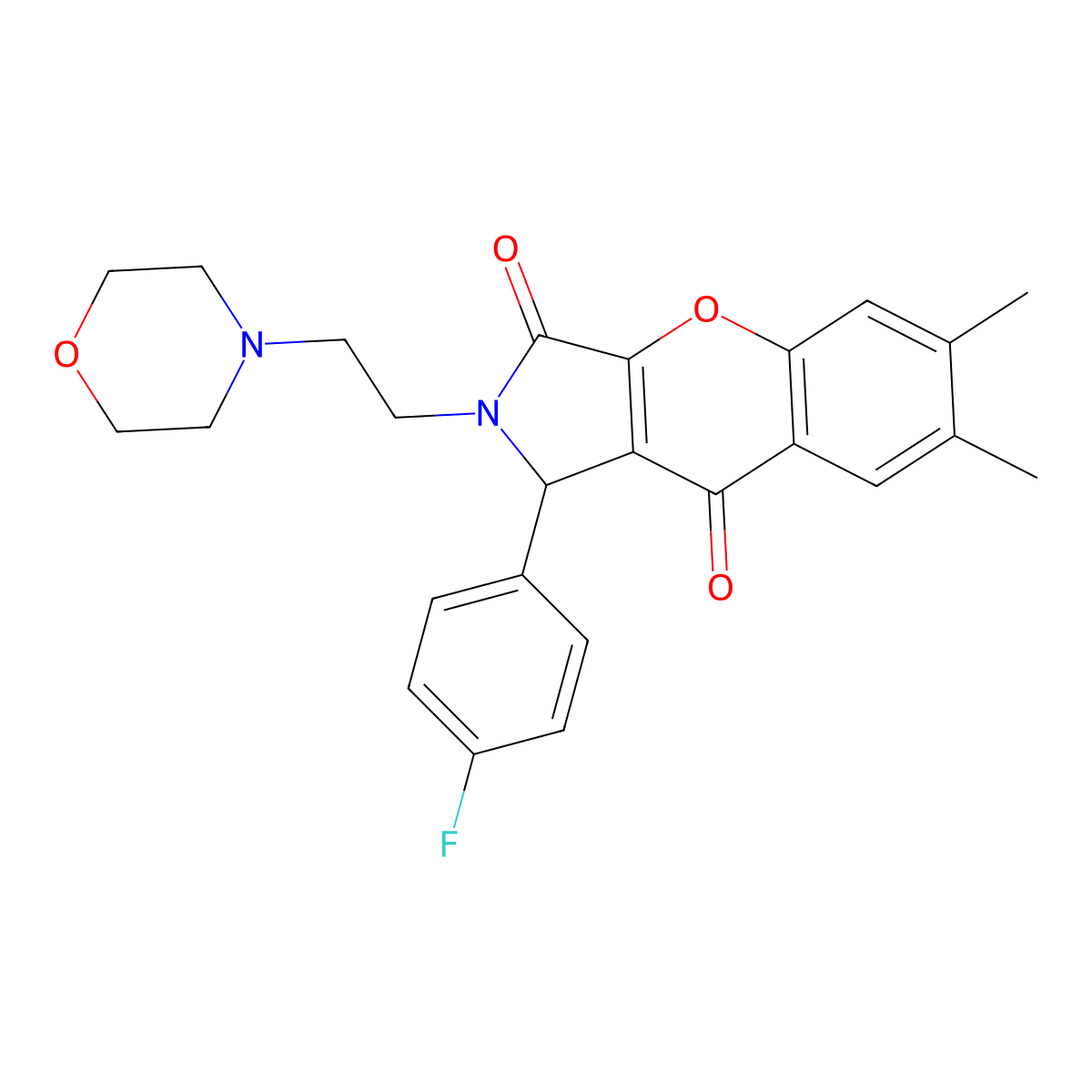 1-(4-Fluorophenyl)-6,7-dimethyl-2-(2-morpholinoethyl)-1,2-dihydrochromeno[2,3-c]pyrrole-3,9-dione molecular structure, CAS 634575-82-9