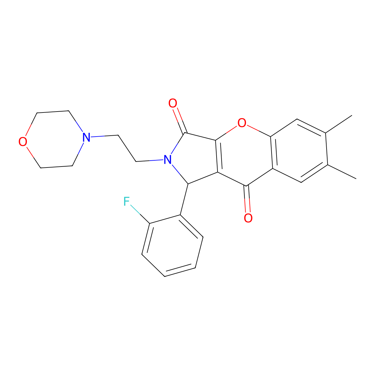 1-(2-Fluorophenyl)-6,7-dimethyl-2-(2-morpholinoethyl)-1,2-dihydrochromeno[2,3-c]pyrrole-3,9-dione molecular structure, CAS 634576-07-1