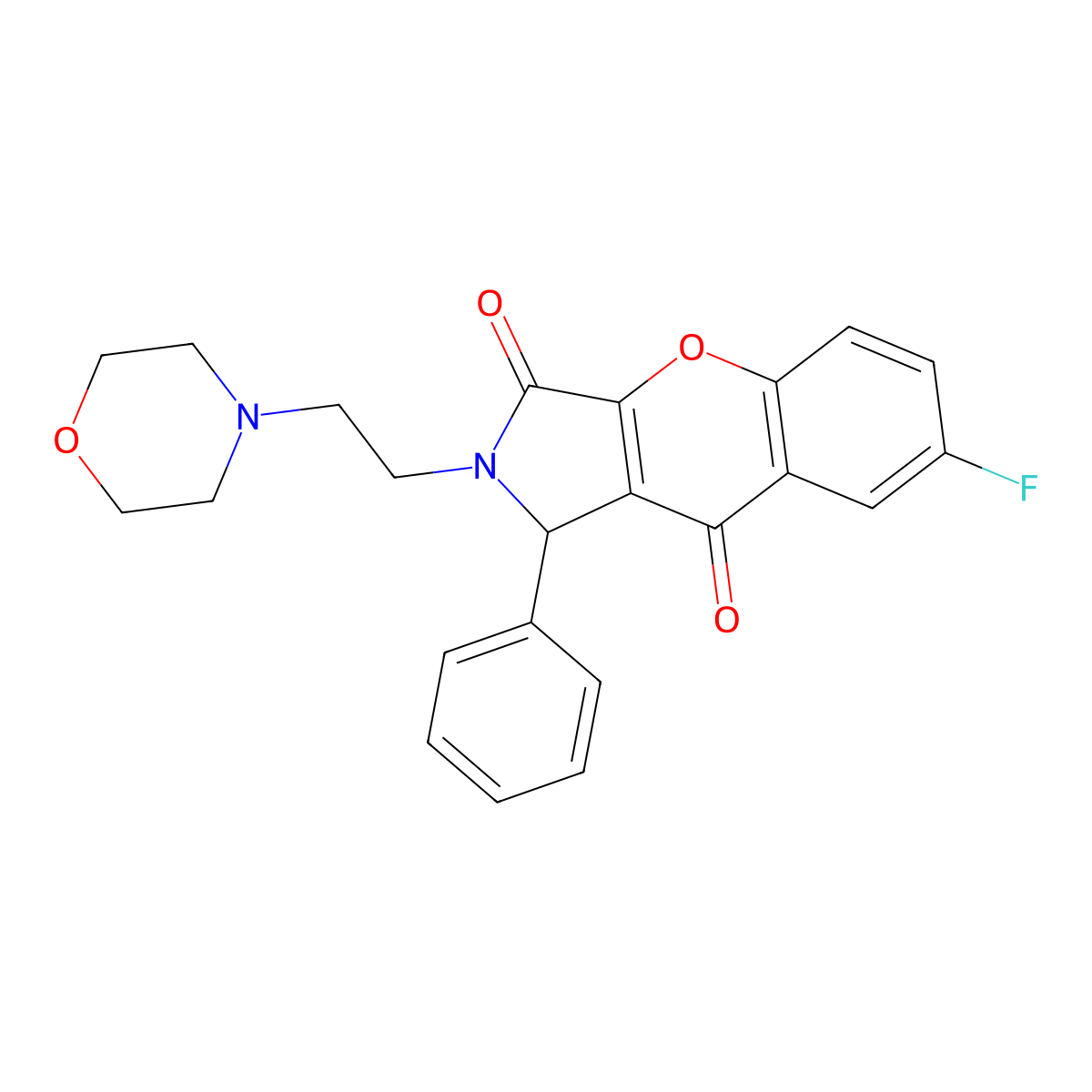 7-Fluoro-2-(2-morpholinoethyl)-1-phenyl-1,2-dihydrochromeno[2,3-c]pyrrole-3,9-dione molecular structure, CAS 634576-97-9