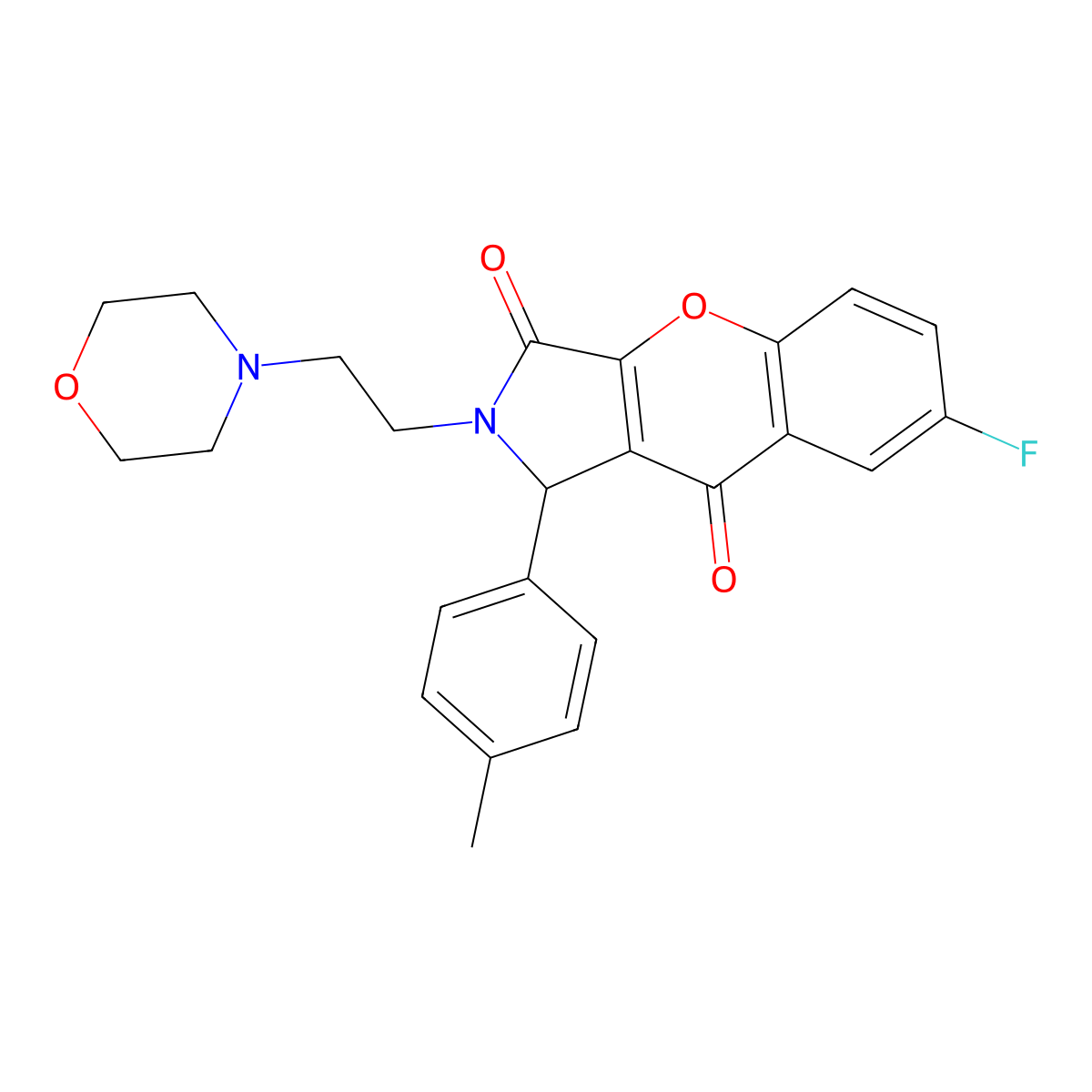 7-Fluoro-2-(2-morpholinoethyl)-1-(p-tolyl)-1,2-dihydrochromeno[2,3-c]pyrrole-3,9-dione molecular structure, CAS 634576-99-1