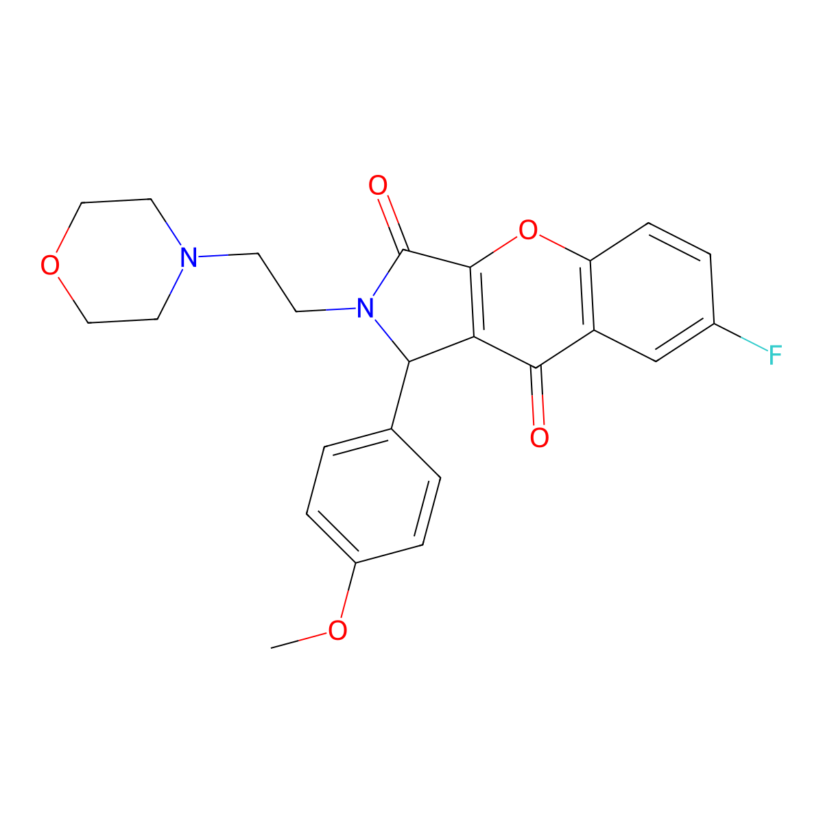 7-Fluoro-1-(4-methoxyphenyl)-2-(2-morpholinoethyl)-1,2-dihydrochromeno[2,3-c]pyrrole-3,9-dione molecular structure, CAS 634577-27-8