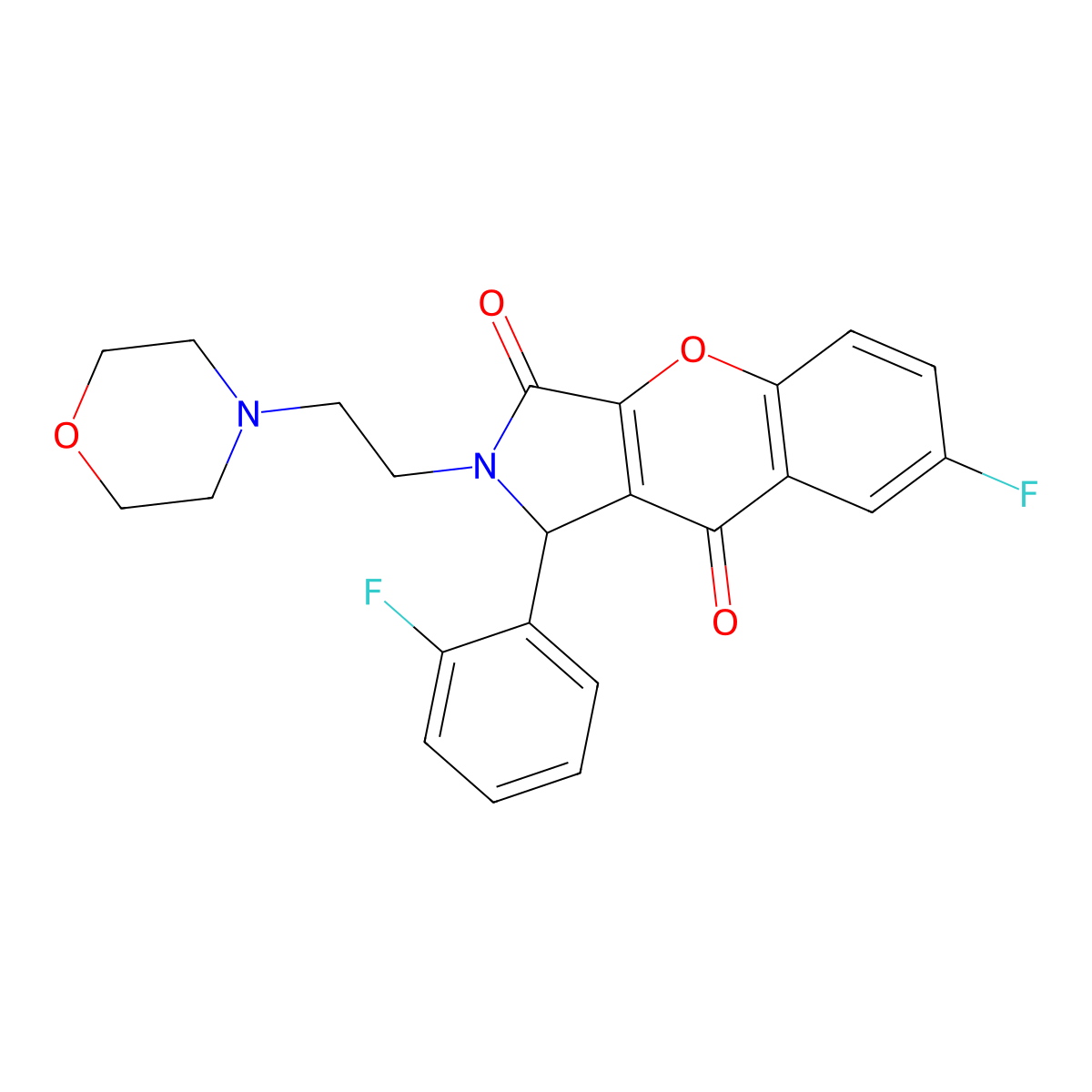 7-Fluoro-1-(2-fluorophenyl)-2-(2-morpholinoethyl)-1,2-dihydrochromeno[2,3-c]pyrrole-3,9-dione molecular structure, CAS 634577-28-9