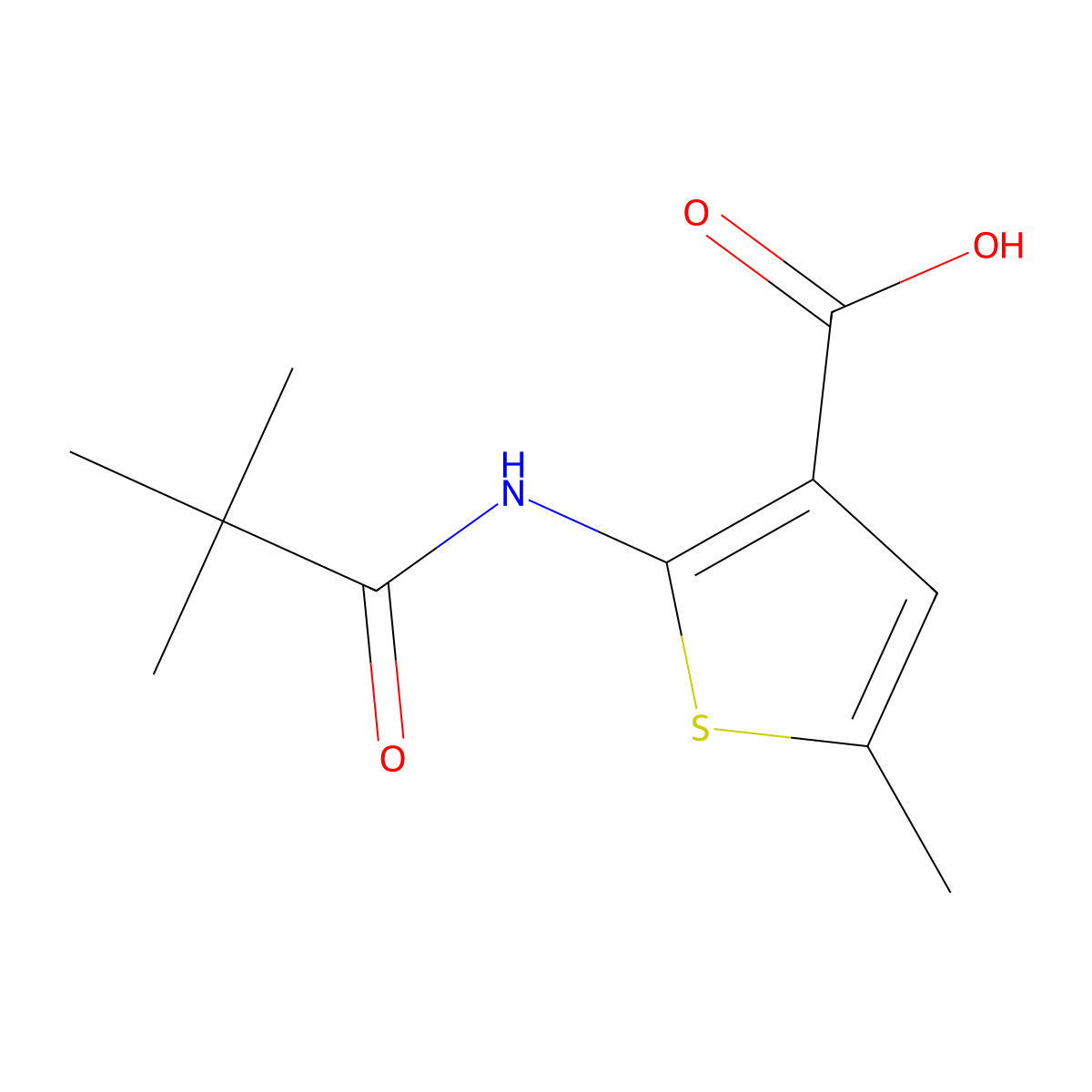 2-[(2,2-Dimethylpropanoyl)amino]-5-methyl-3-thiophenecarboxylic acid molecular structure, CAS 634593-20-7