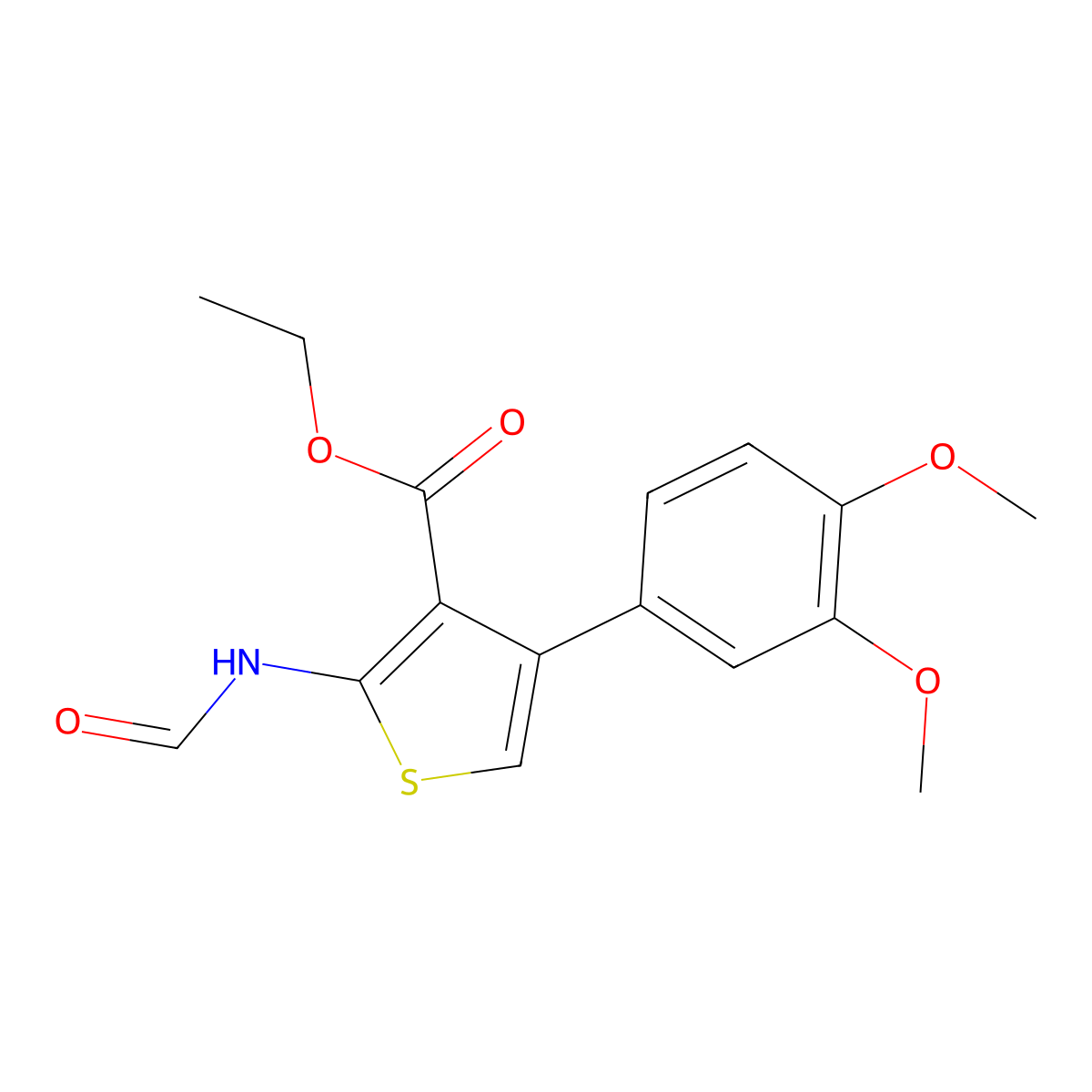 Ethyl 4-(3,4-dimethoxyphenyl)-2-formamidothiophene-3-carboxylate molecular structure, CAS 634593-22-9