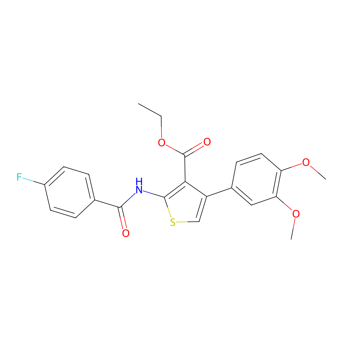Ethyl 4-(3,4-dimethoxyphenyl)-2-(4-fluorobenzamido)thiophene-3-carboxylate molecular structure, CAS 634593-25-2