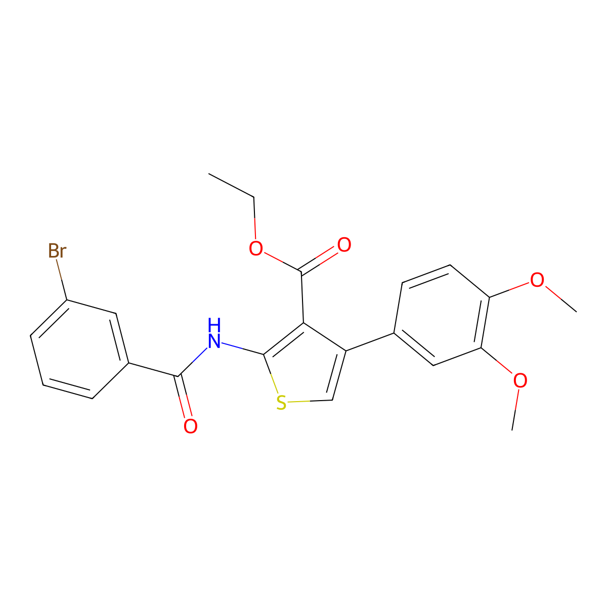 Ethyl 2-(3-bromobenzamido)-4-(3,4-dimethoxyphenyl)thiophene-3-carboxylate molecular structure, CAS 634593-26-3