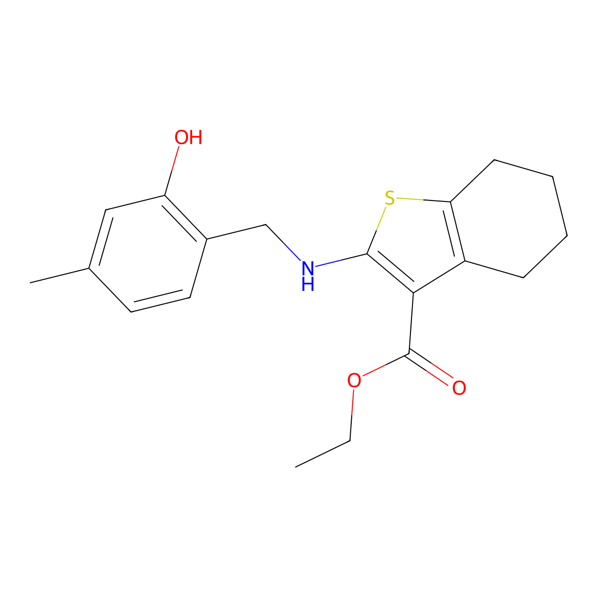 Ethyl 2-((2-hydroxy-4-methylbenzyl)amino)-4,5,6,7-tetrahydrobenzo[b]thiophene-3-carboxylate molecular structure, CAS 634593-47-8
