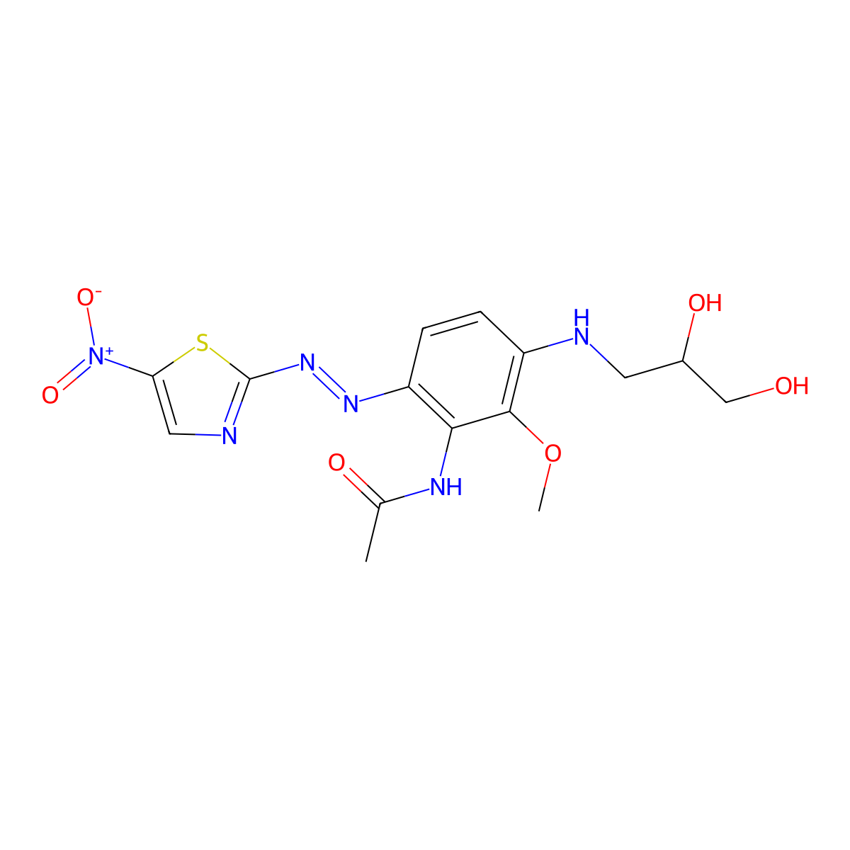 Acetamide, N-(3-((2,3-dihydroxypropyl)amino)-2-methoxy-6-(2-(5-nitro-2-thiazolyl)diazenyl)phenyl)- molecular structure, CAS 63467-10-7
