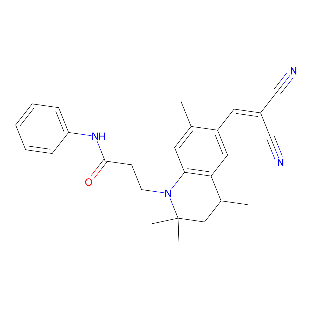 1(2H)-Quinolinepropanamide, 6-(2,2-dicyanoethenyl)-3,4-dihydro-2,2,4,7-tetramethyl-N-phenyl- molecular structure, CAS 63467-15-2