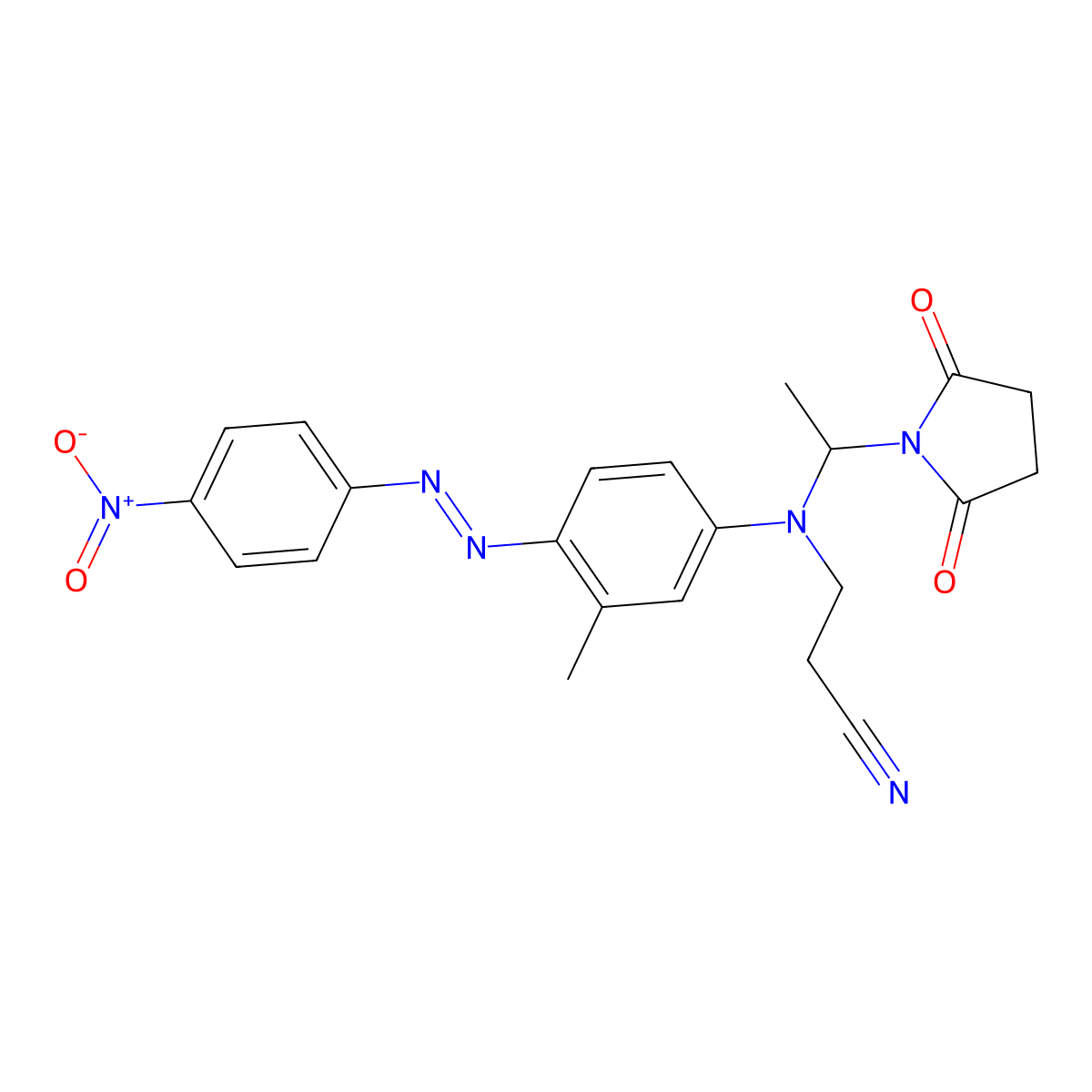 Propanenitrile, 3-[[1-(2,5-dioxo-1-pyrrolidinyl)ethyl][3-methyl-4-[2-(4-nitrophenyl)diazenyl]phenyl]amino]- molecular structure, CAS 63467-16-3