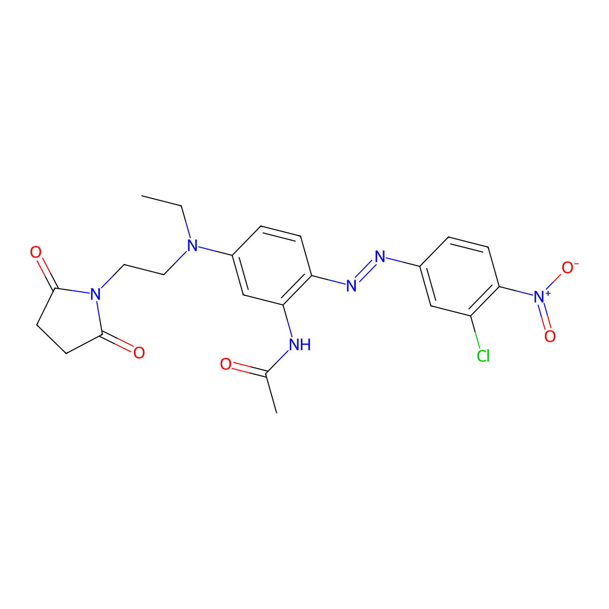 Acetamide, N-(2-(2-(3-chloro-4-nitrophenyl)diazenyl)-5-((2-(2,5-dioxo-1-pyrrolidinyl)ethyl)ethylamino)phenyl)- molecular structure, CAS 63467-18-5
