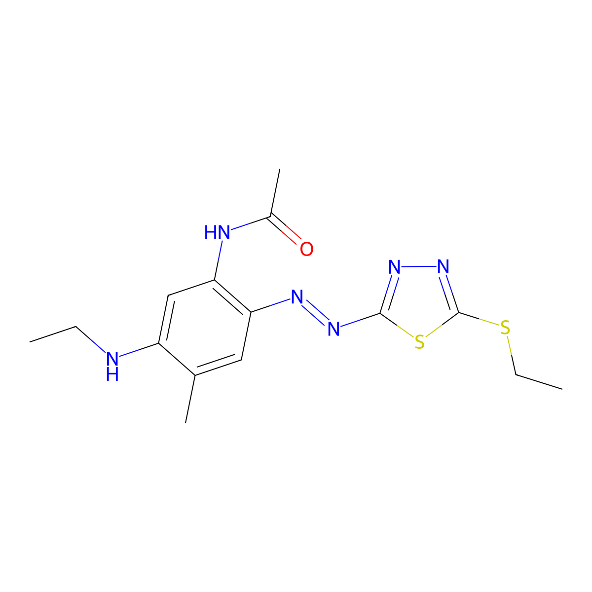 Acetamide, N-[5-(ethylamino)-2-[2-[5-(ethylthio)-1,3,4-thiadiazol-2-yl]diazenyl]-4-methylphenyl]- molecular structure, CAS 63467-24-3