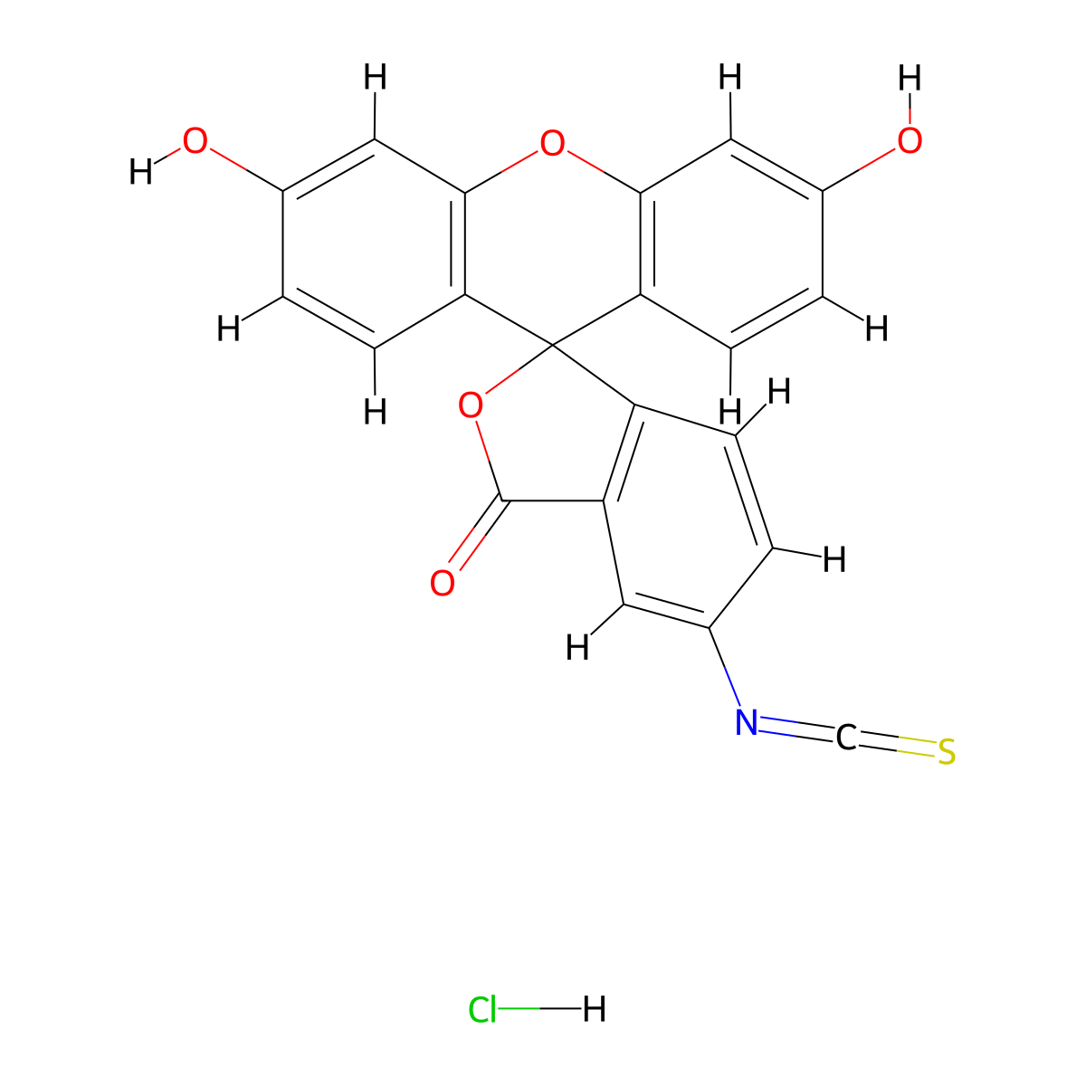 Spiro(isobenzofuran-1(3H),9'-(9H)xanthen)-3-one, 3',6'-dihydroxy-5-isothiocyanato-, hydrochloride (1:1) molecular structure, CAS 63469-13-6