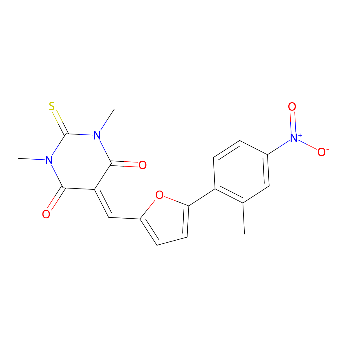 1,3-Dimethyl-5-{[5-(2-methyl-4-nitrophenyl)furan-2-yl]methylidene}-2-sulfanylidenedihydropyrimidine-4,6(1H,5H)-dione molecular structure, CAS 6347-42-8