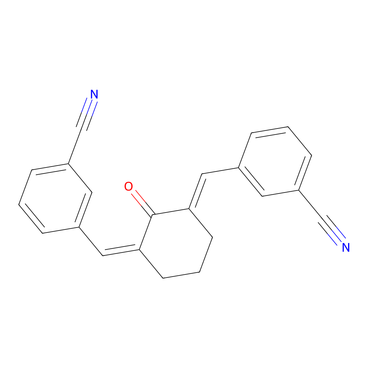3,3'-((2-Oxocyclohexane-1,3-diylidene)bis(methanylylidene))dibenzonitrile molecular structure, CAS 63476-70-0