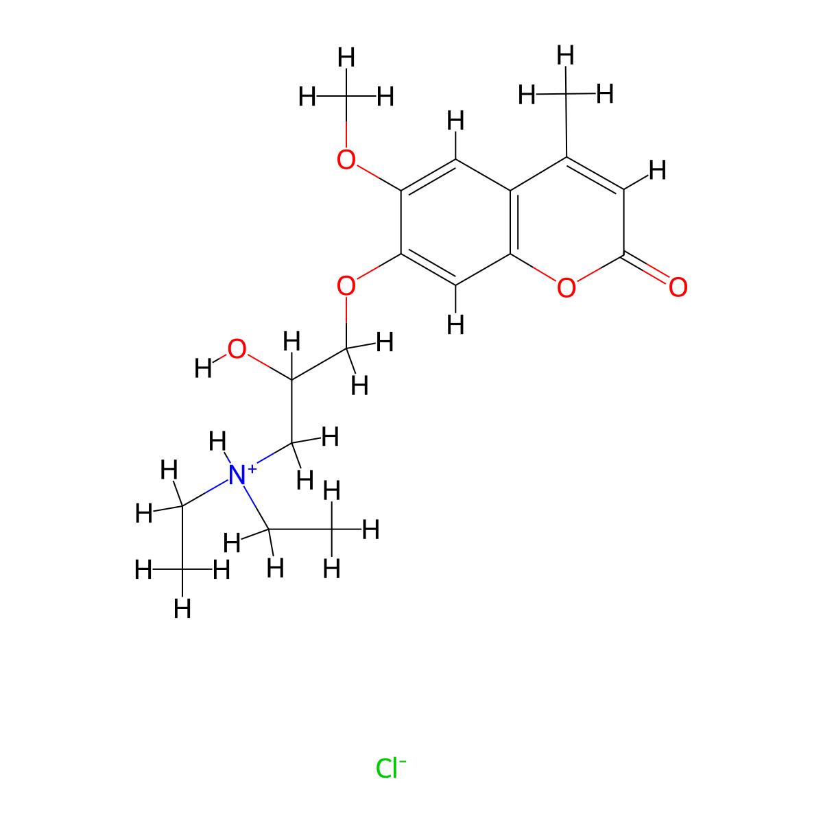 Coumarin, 7-(3-diethylamino-2-hydroxypropoxy)-6-methoxy-4-methyl-, hydrochloride molecular structure, CAS 63480-90-0