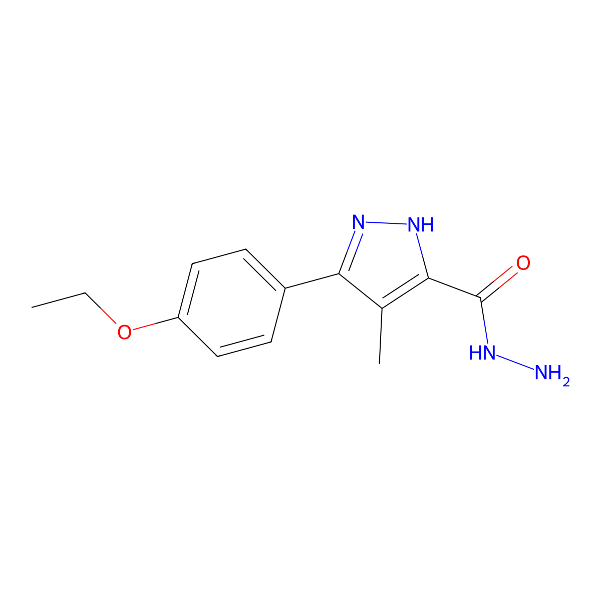 3-(4-ethoxyphenyl)-4-methyl-1H-pyrazole-5-carbohydrazide molecular structure, CAS 634883-19-5