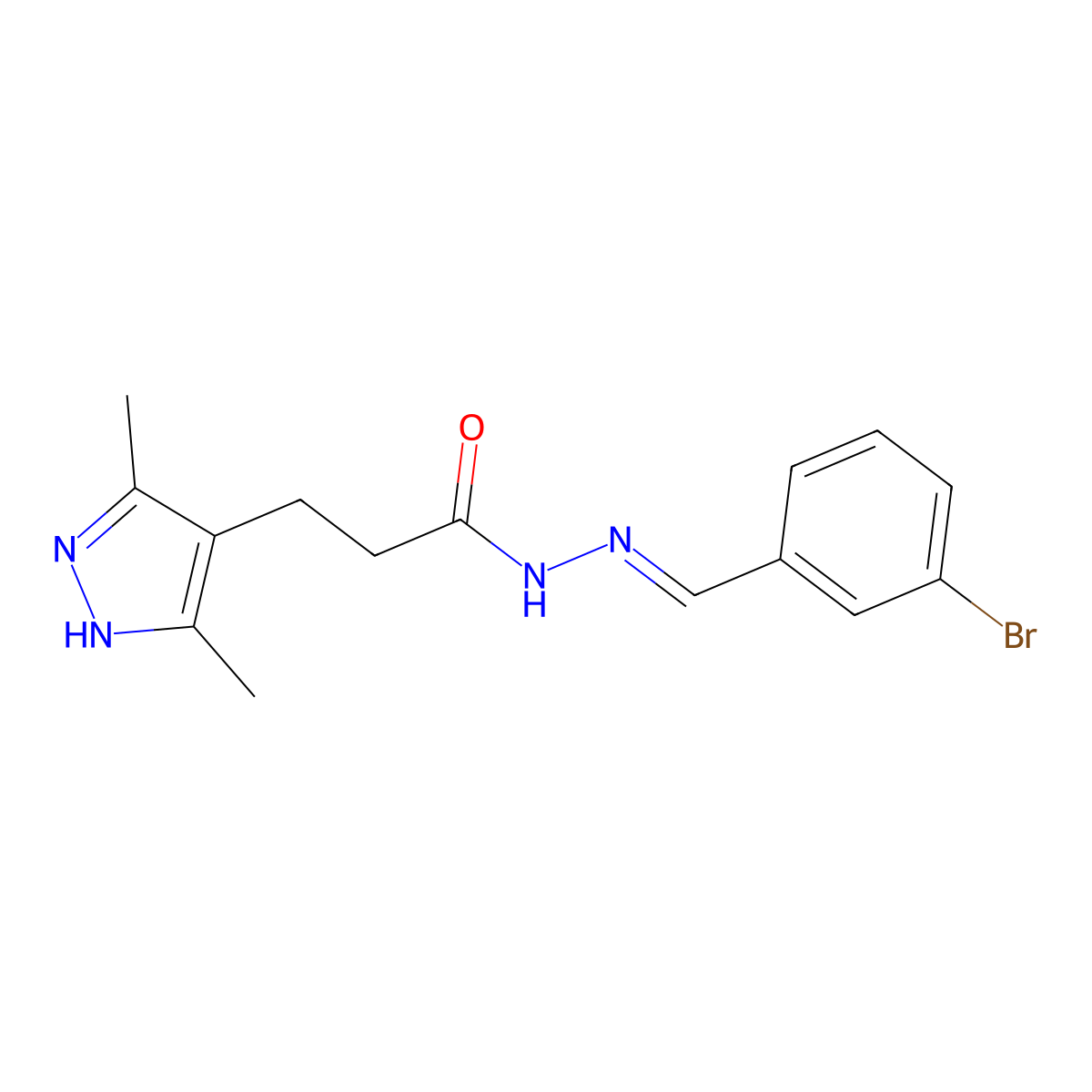 3,5-Dimethyl-1H-pyrazole-4-propanoic acid 2-[(3-bromophenyl)methylene]hydrazide molecular structure, CAS 634884-73-4