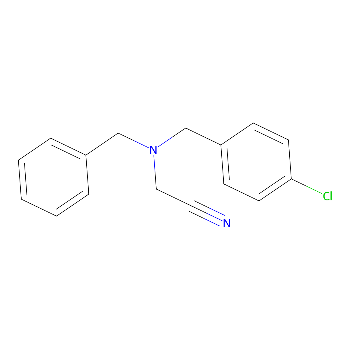 Acetonitrile, [[(4-chlorophenyl)methyl](phenylmethyl)amino]- molecular structure, CAS 634889-11-5