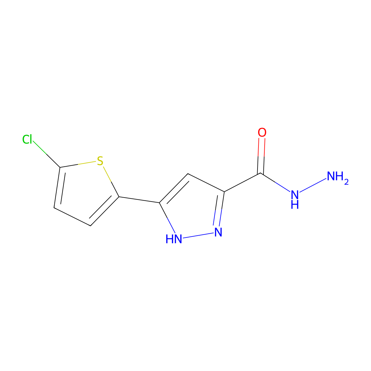 3-(5-chlorothiophen-2-yl)-1H-pyrazole-5-carbohydrazide molecular structure, CAS 634890-18-9