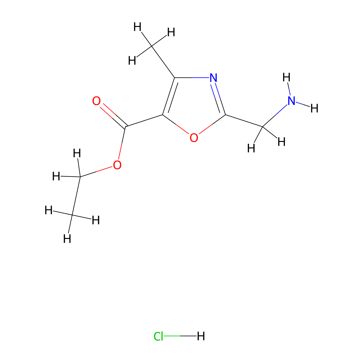 Ethyl 2-(aminomethyl)-4-methyl-1,3-oxazole-5-carboxylate hydrochloride molecular structure, CAS 634923-02-7