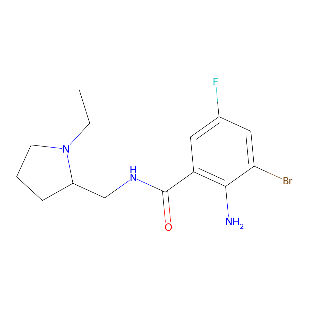 2-Amino-3-bromo-N-((1-ethylpyrrolidin-2-yl)methyl)-5-fluorobenzamide molecular structure, CAS 63497-94-9