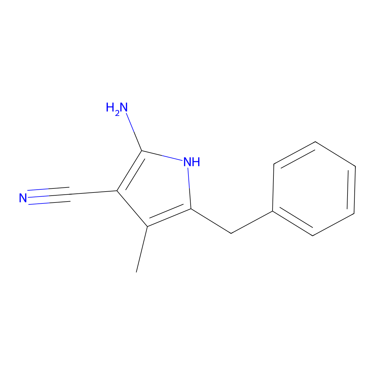 2-amino-5-benzyl-4-methyl-1H-pyrrole-3-carbonitrile molecular structure, CAS 63499-85-4