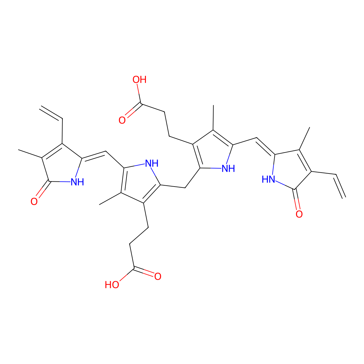 Bilirubin molecular structure, CAS 635-65-4