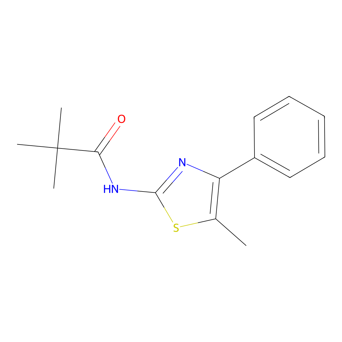 2,2-dimethyl-N-(5-methyl-4-phenyl-1,3-thiazol-2-yl)propanamide molecular structure, CAS 6350-30-7