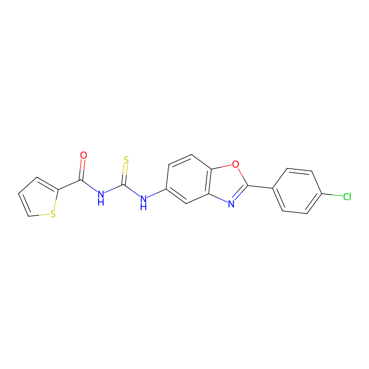 N-[[2-(4-chlorophenyl)-1,3-benzoxazol-5-yl]carbamothioyl]thiophene-2-carboxamide molecular structure, CAS 6351-51-5