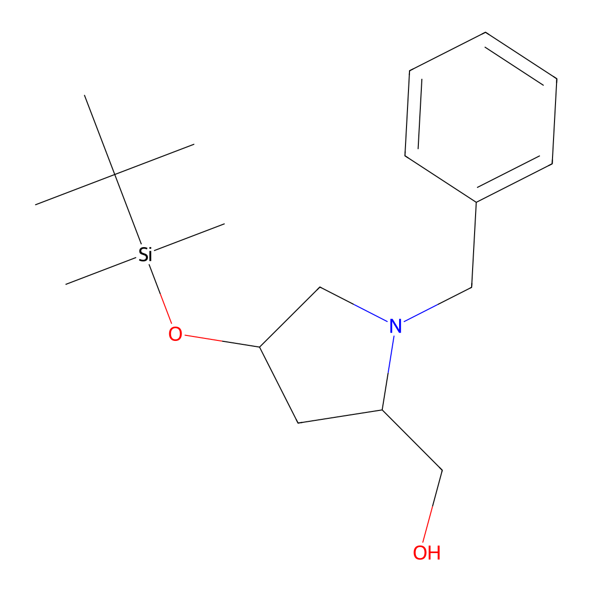 ((2S,4S)-1-benzyl-4-((tert-butyldimethylsilyl)oxy)pyrrolidin-2-yl)methanol molecular structure, CAS 635299-82-0