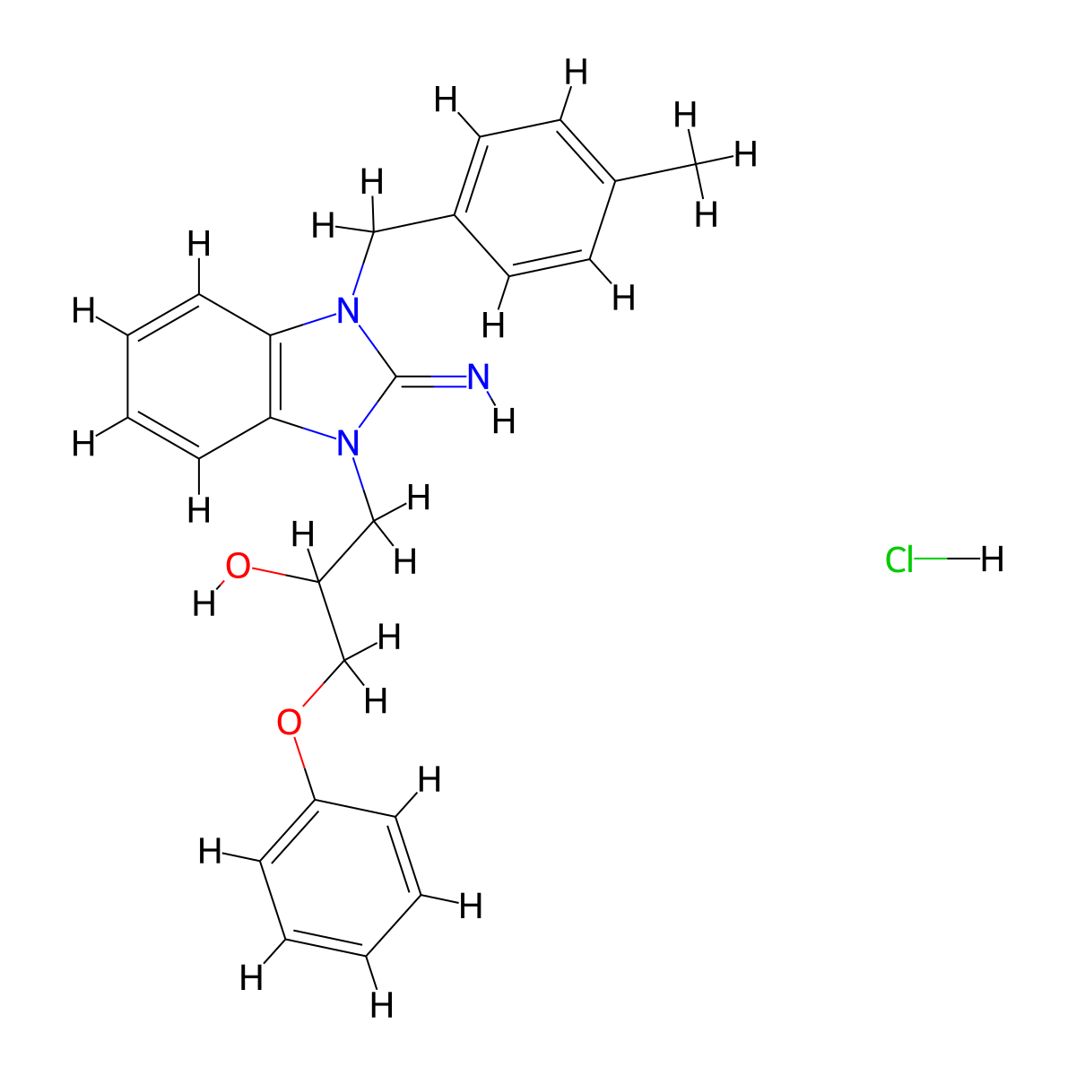 1-(2-imino-3-(4-methylbenzyl)-2,3-dihydro-1H-benzo[d]imidazol-1-yl)-3-phenoxypropan-2-ol hydrochloride molecular structure, CAS 635321-23-2