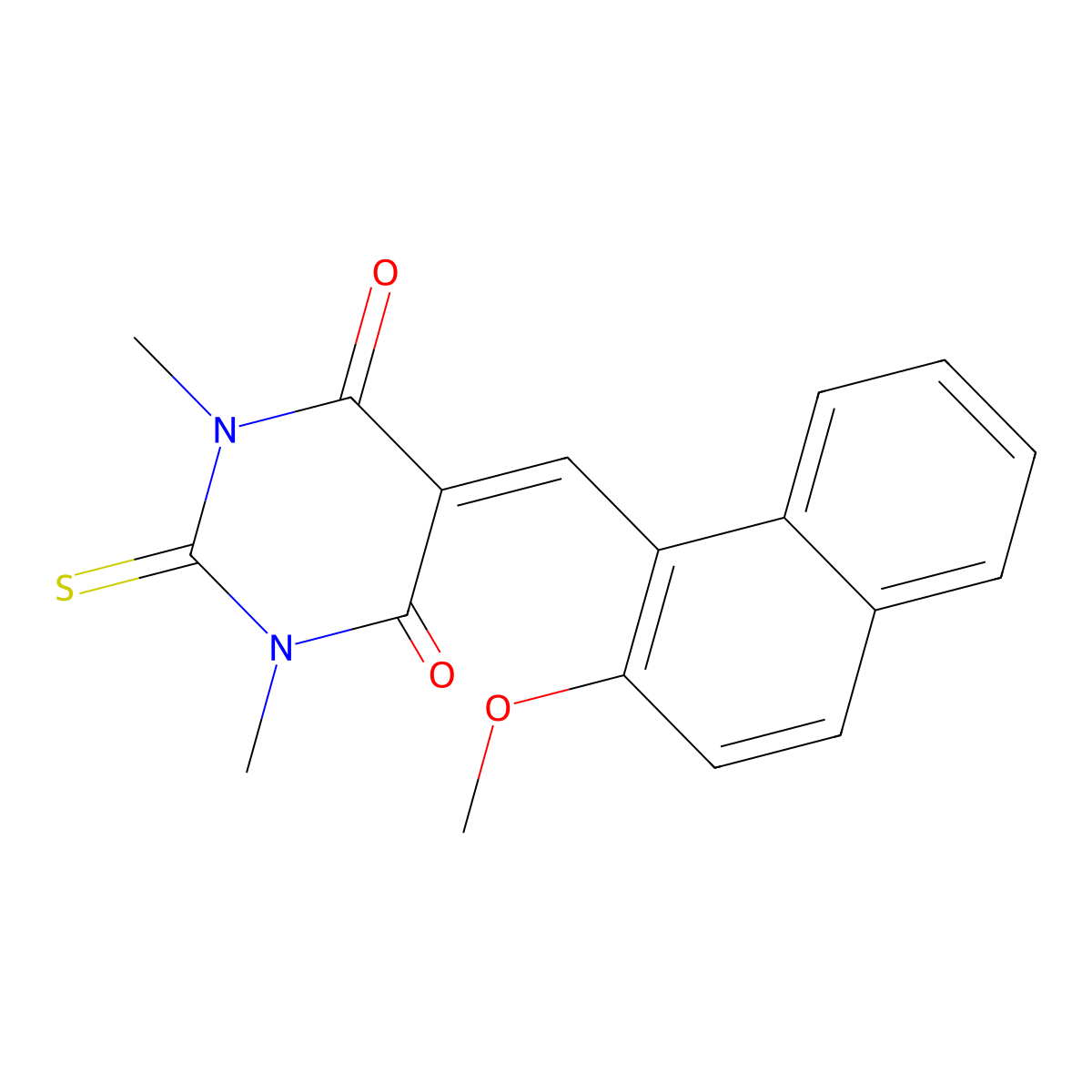 5-[(2-Methoxynaphthalen-1-yl)methylidene]-1,3-dimethyl-2-sulfanylidene-1,3-diazinane-4,6-dione molecular structure, CAS 6354-88-7