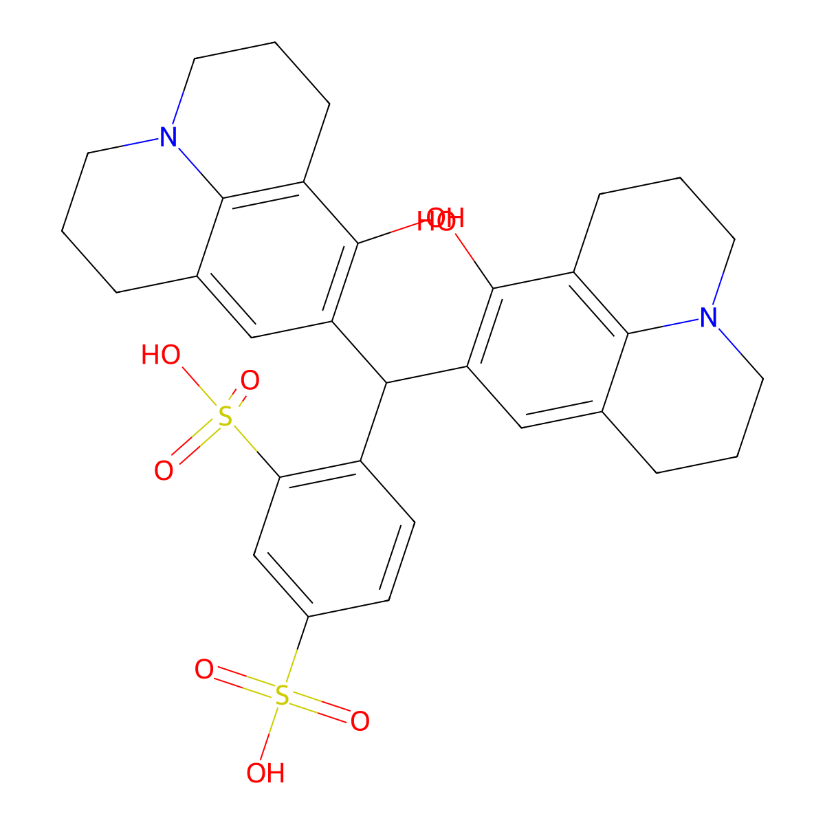 1,3-Benzenedisulfonic acid, 4-[bis(2,3,6,7-tetrahydro-8-hydroxy-1H,5H-benzo[ij]quinolizin-9-yl)methyl]- molecular structure, CAS 63549-43-9