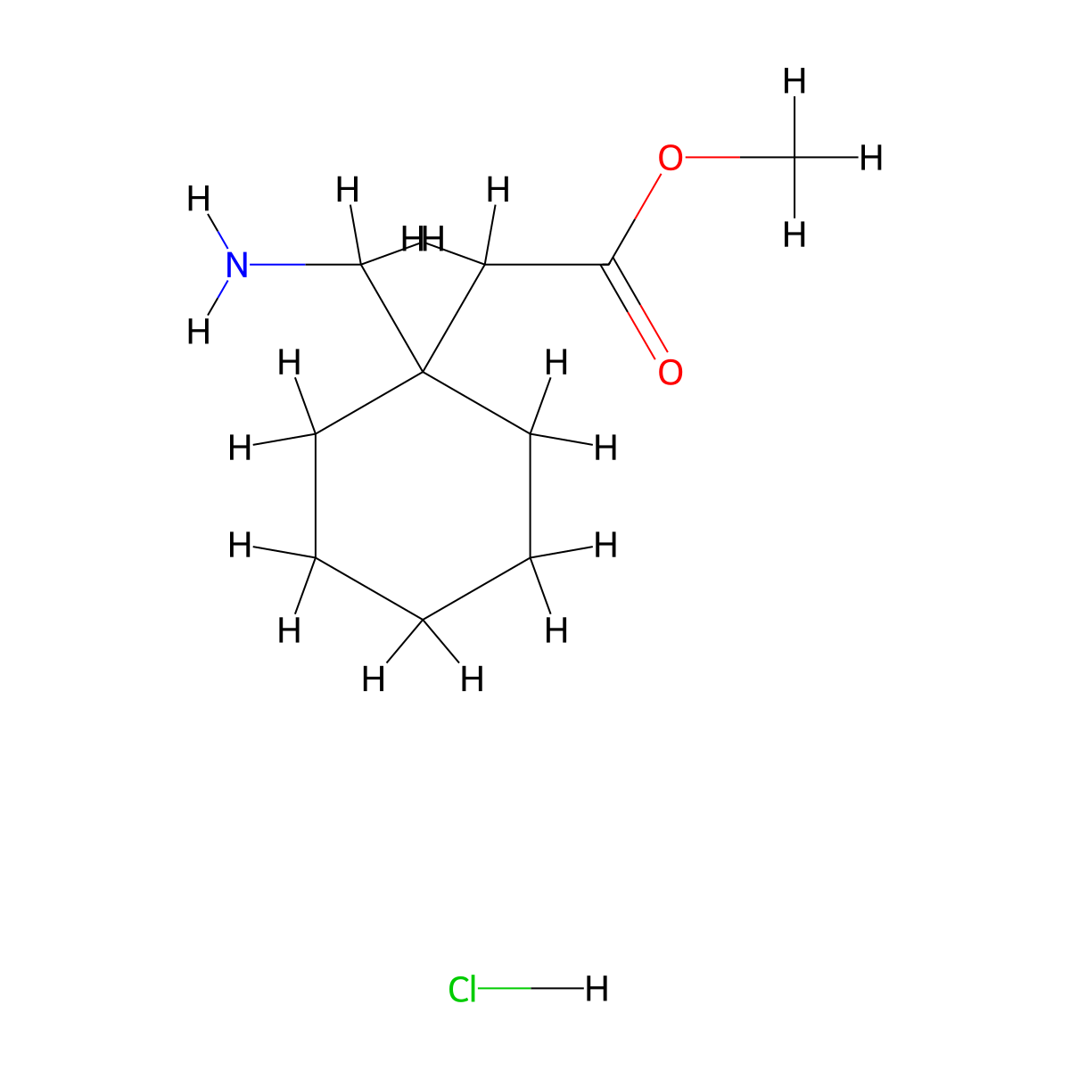 Methyl 2-[1-(aminomethyl)cyclohexyl]acetate hydrochloride molecular structure, CAS 63562-01-6