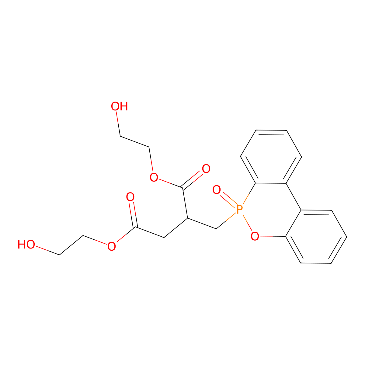 Butanedioic acid, 2-((6-oxido-6H-dibenz(c,e)(1,2)oxaphosphorin-6-yl)methyl)-, 1,4-bis(2-hydroxyethyl) ester molecular structure, CAS 63562-34-5