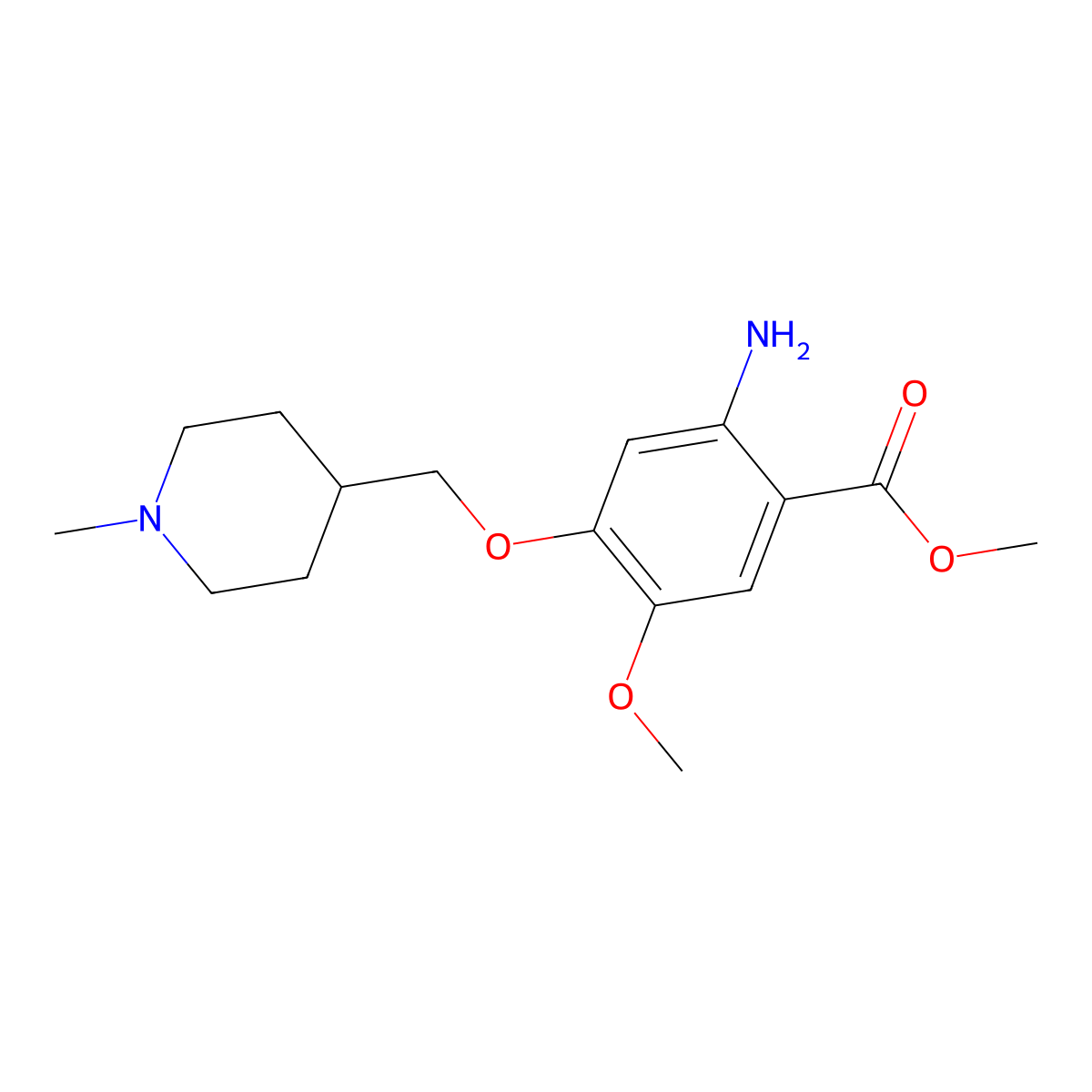 Methyl 2-amino-5-methoxy-4-((1-methylpiperidin-4-yl)methoxy)benzoate molecular structure, CAS 635678-10-3