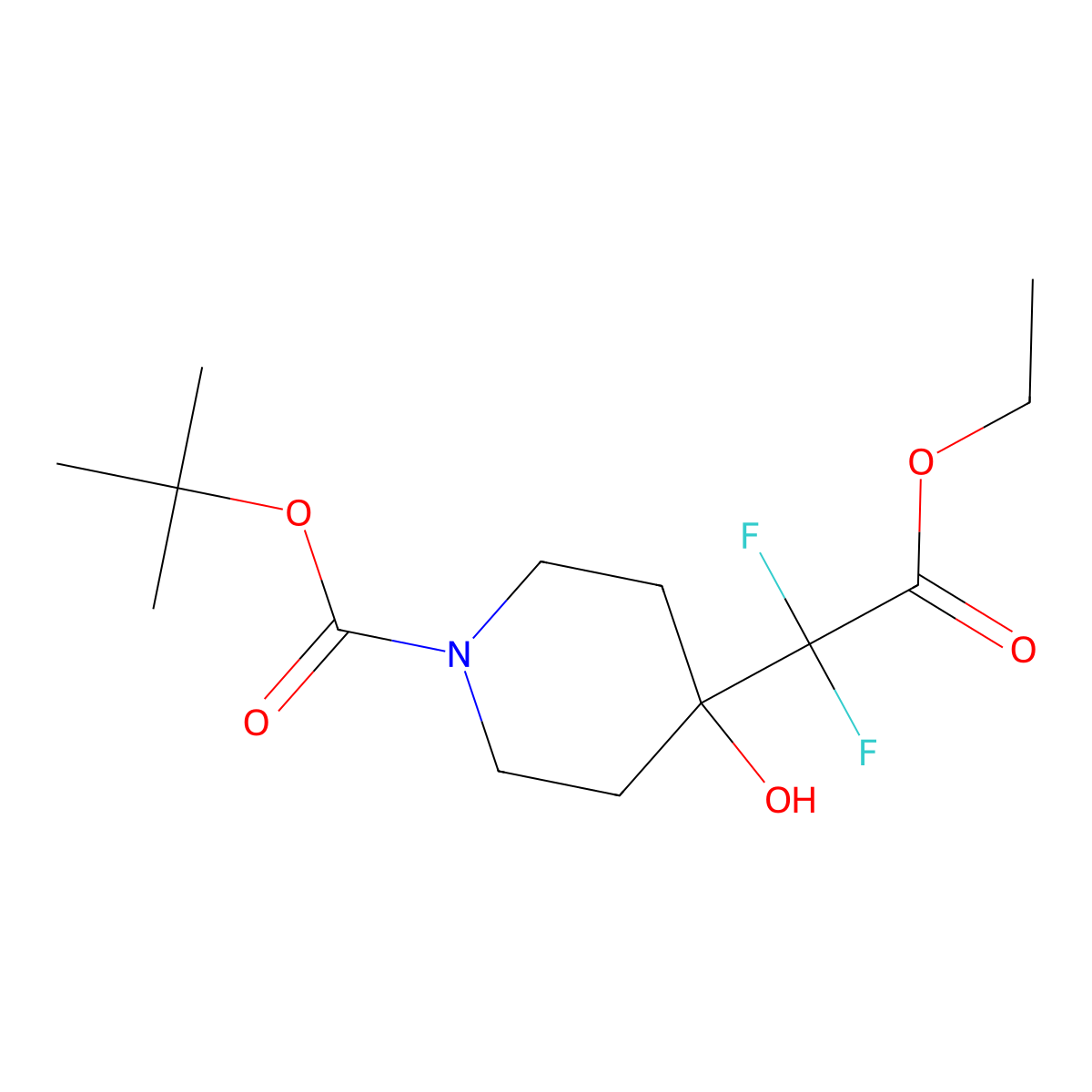 Tert-butyl 4-(2-ethoxy-1,1-difluoro-2-oxoethyl)-4-hydroxypiperidine-1-carboxylate molecular structure, CAS 635698-99-6