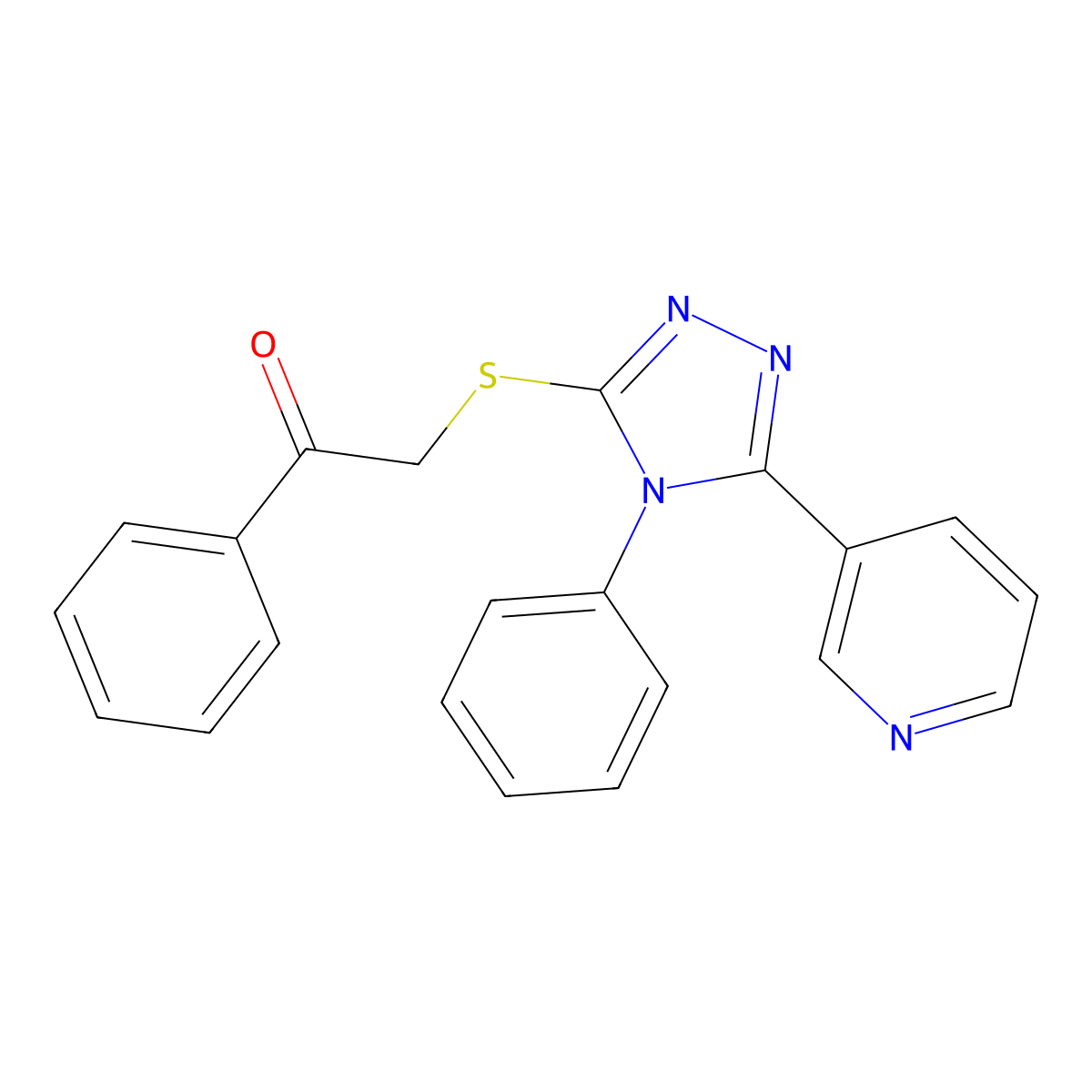 1-phenyl-2-((4-phenyl-5-(pyridin-3-yl)-4H-1,2,4-triazol-3-yl)thio)ethanone molecular structure, CAS 635701-33-6