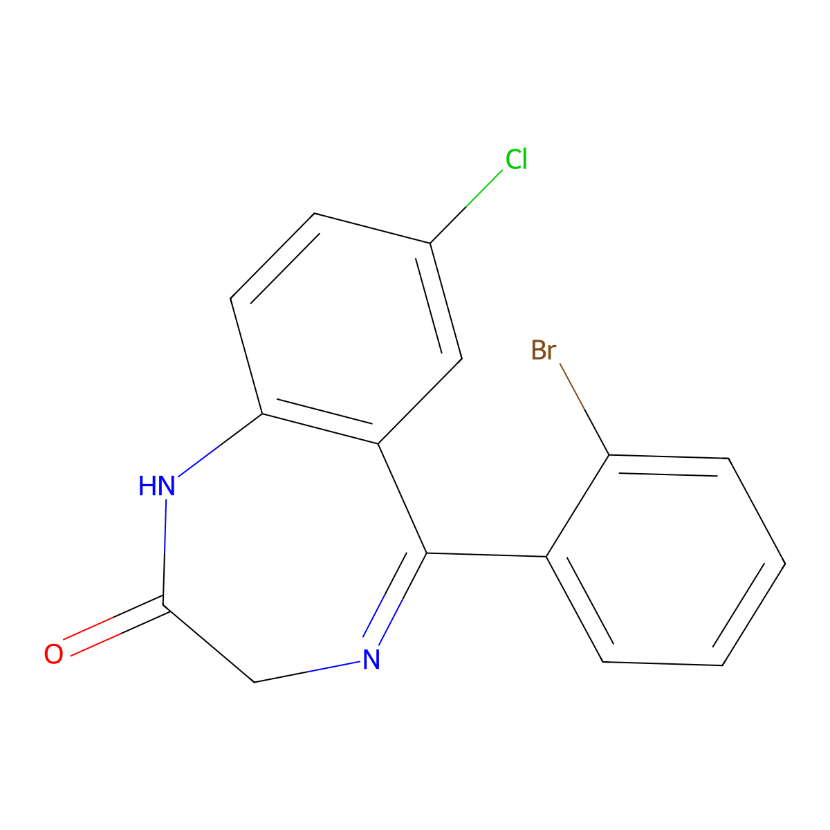 2H-1,4-Benzodiazepin-2-one, 5-(2-bromophenyl)-7-chloro-1,3-dihydro- molecular structure, CAS 63574-83-4