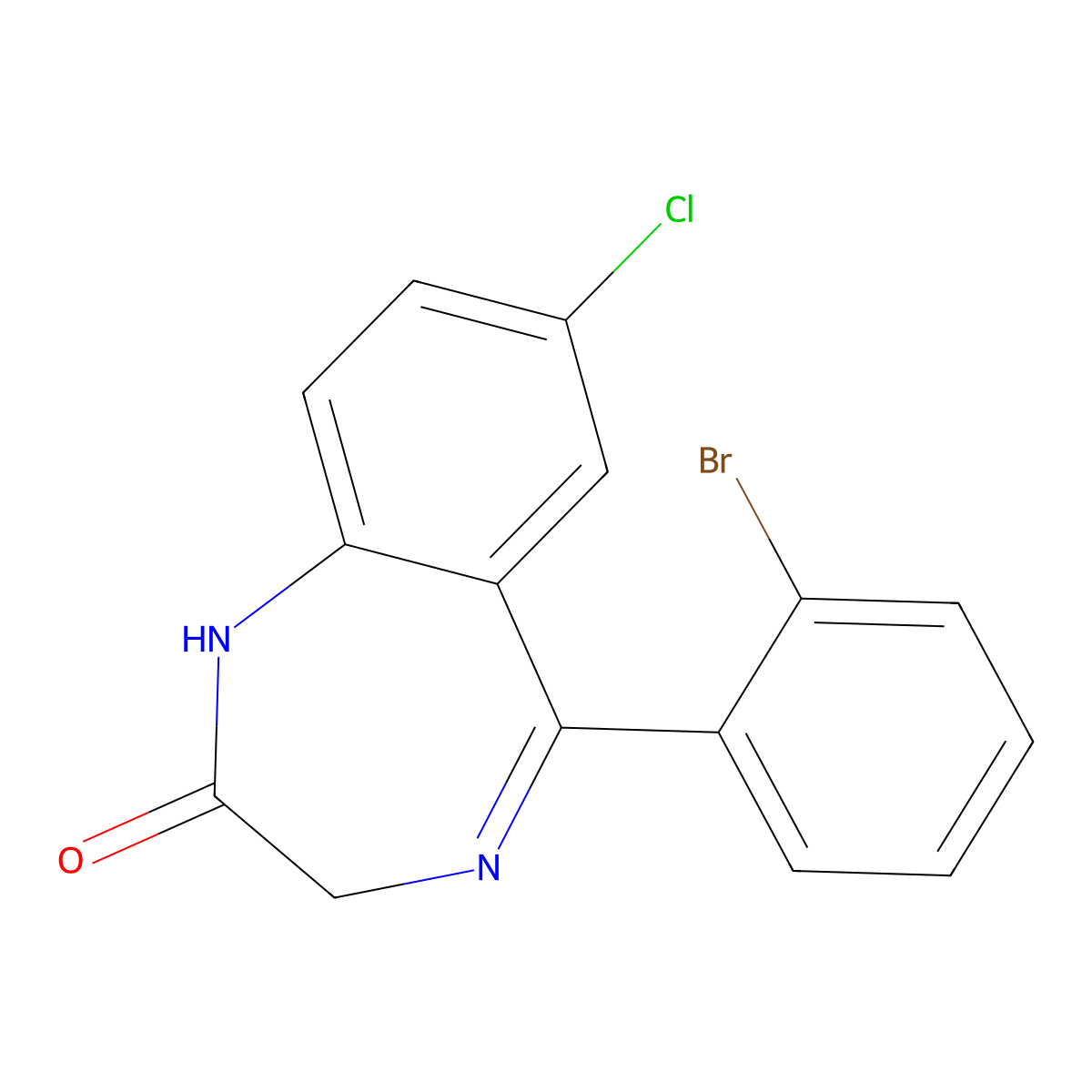 2H-1,4-Benzodiazepin-2-one, 5-(2-bromophenyl)-7-chloro-1,3-dihydro- molecular structure, CAS 63574-83-4