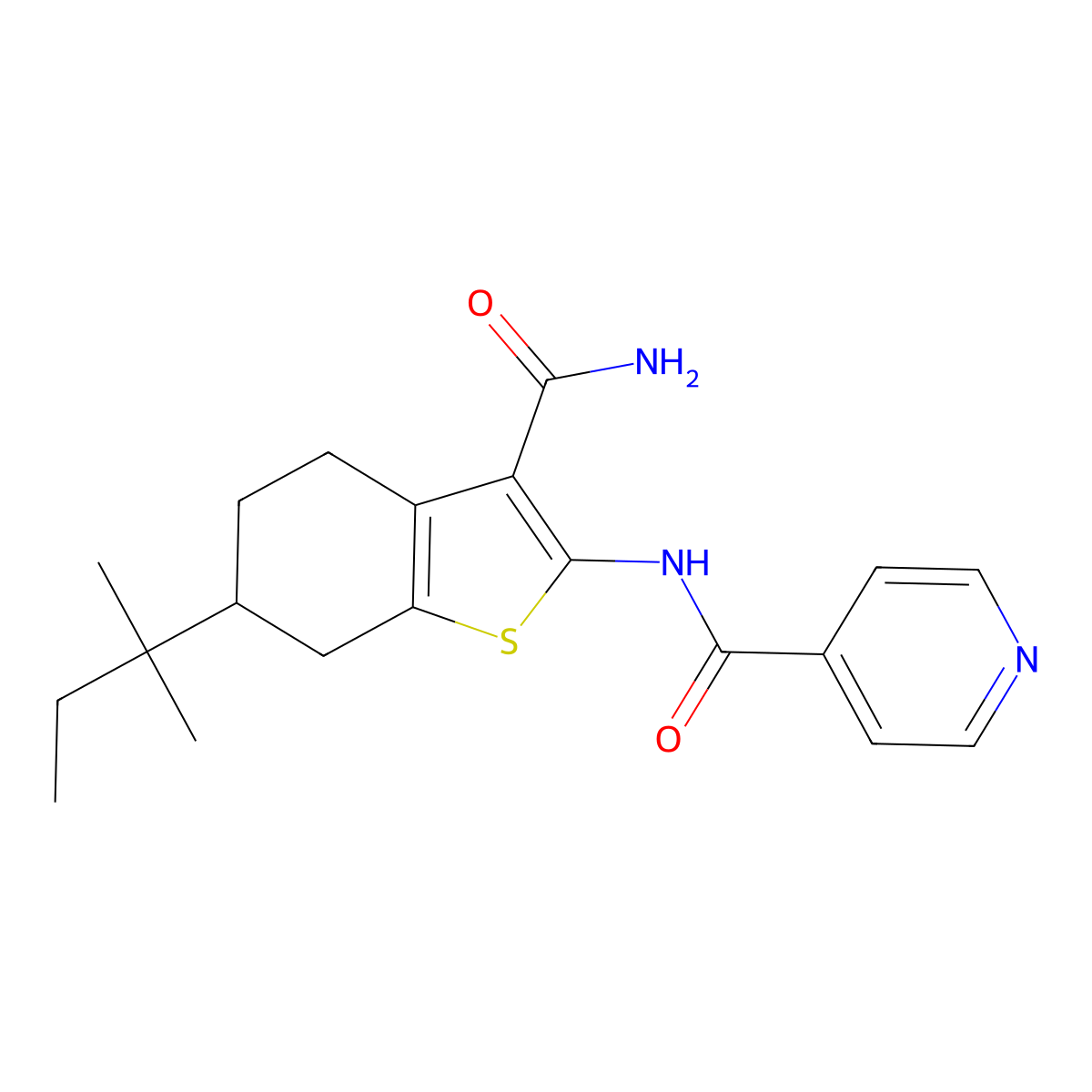 N-[3-carbamoyl-6-(2-methylbutan-2-yl)-4,5,6,7-tetrahydro-1-benzothiophen-2-yl]pyridine-4-carboxamide molecular structure, CAS 6358-10-7