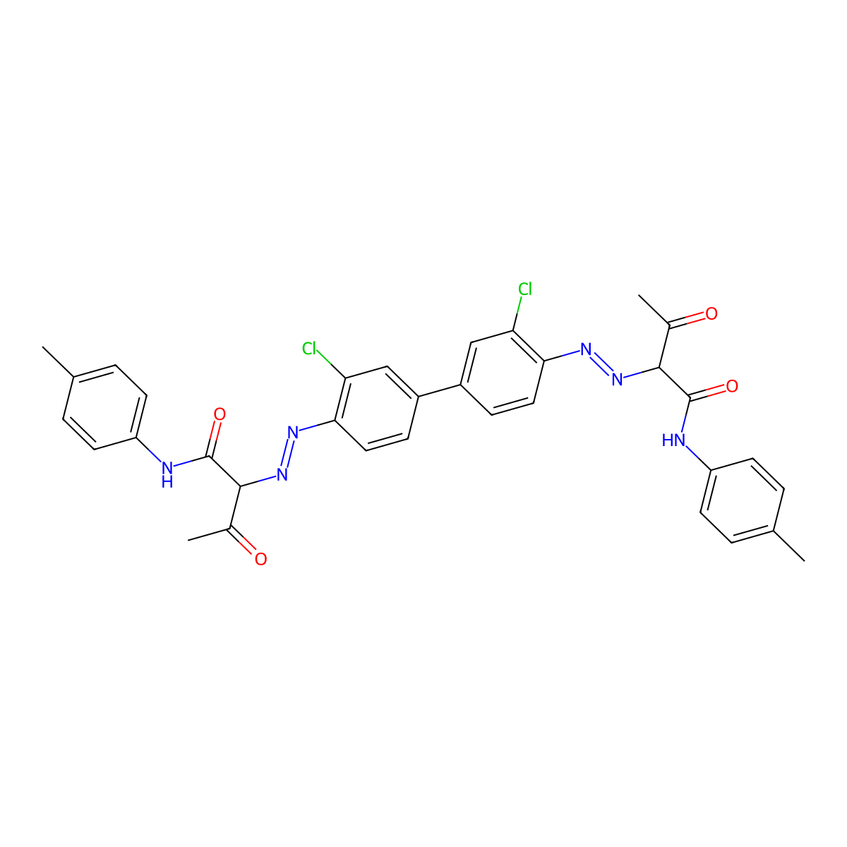 Butanamide, 2,2'-((3,3'-dichloro(1,1'-biphenyl)-4,4'-diyl)bis(2,1-diazenediyl))bis(N-(4-methylphenyl)-3-oxo- molecular structure, CAS 6358-37-8