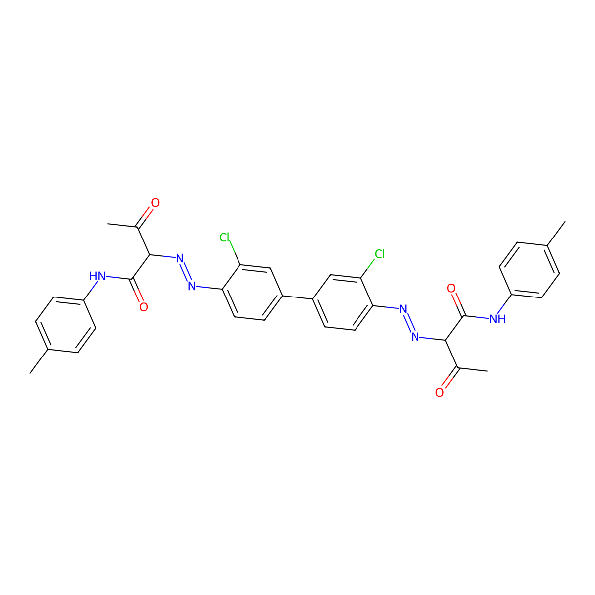 Butanamide, 2,2'-((3,3'-dichloro(1,1'-biphenyl)-4,4'-diyl)bis(2,1-diazenediyl))bis(N-(4-methylphenyl)-3-oxo- molecular structure, CAS 6358-37-8
