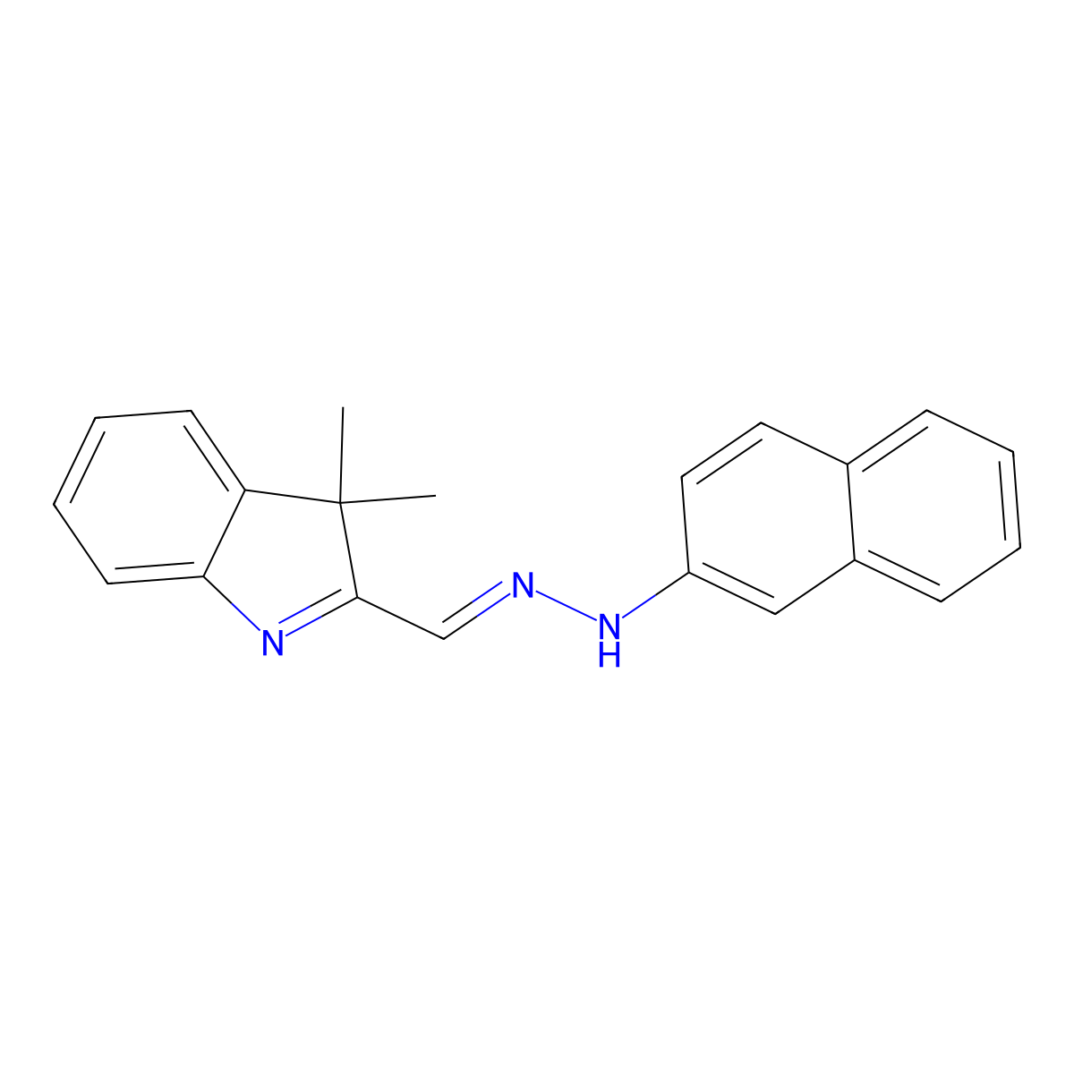 1H-Indole, 2,3-dihydro-3,3-dimethyl-2-[[2-(2-naphthalenyl)diazenyl]methylene]- molecular structure, CAS 63589-30-0
