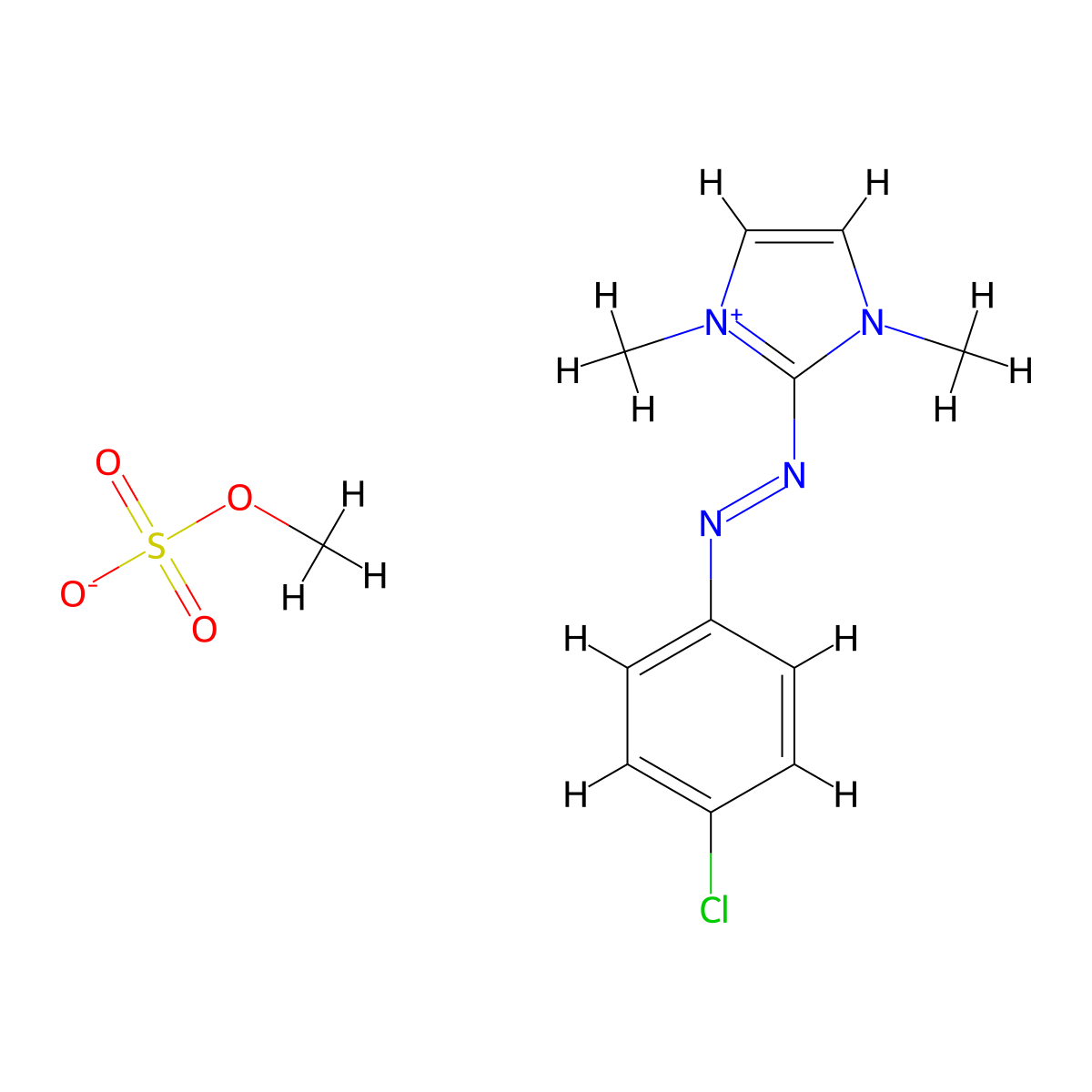 1H-Imidazolium, 2-(2-(4-chlorophenyl)diazenyl)-1,3-dimethyl-, methyl sulfate (1:1) molecular structure, CAS 63589-32-2