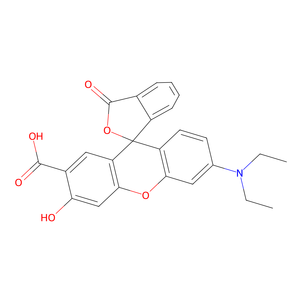 6'-(diethylamino)-3'-hydroxy-3-oxospiro(isobenzofuran-1(3H),9'-(9H)xanthene)-2'-carboxylic acid molecular structure, CAS 6359-29-1