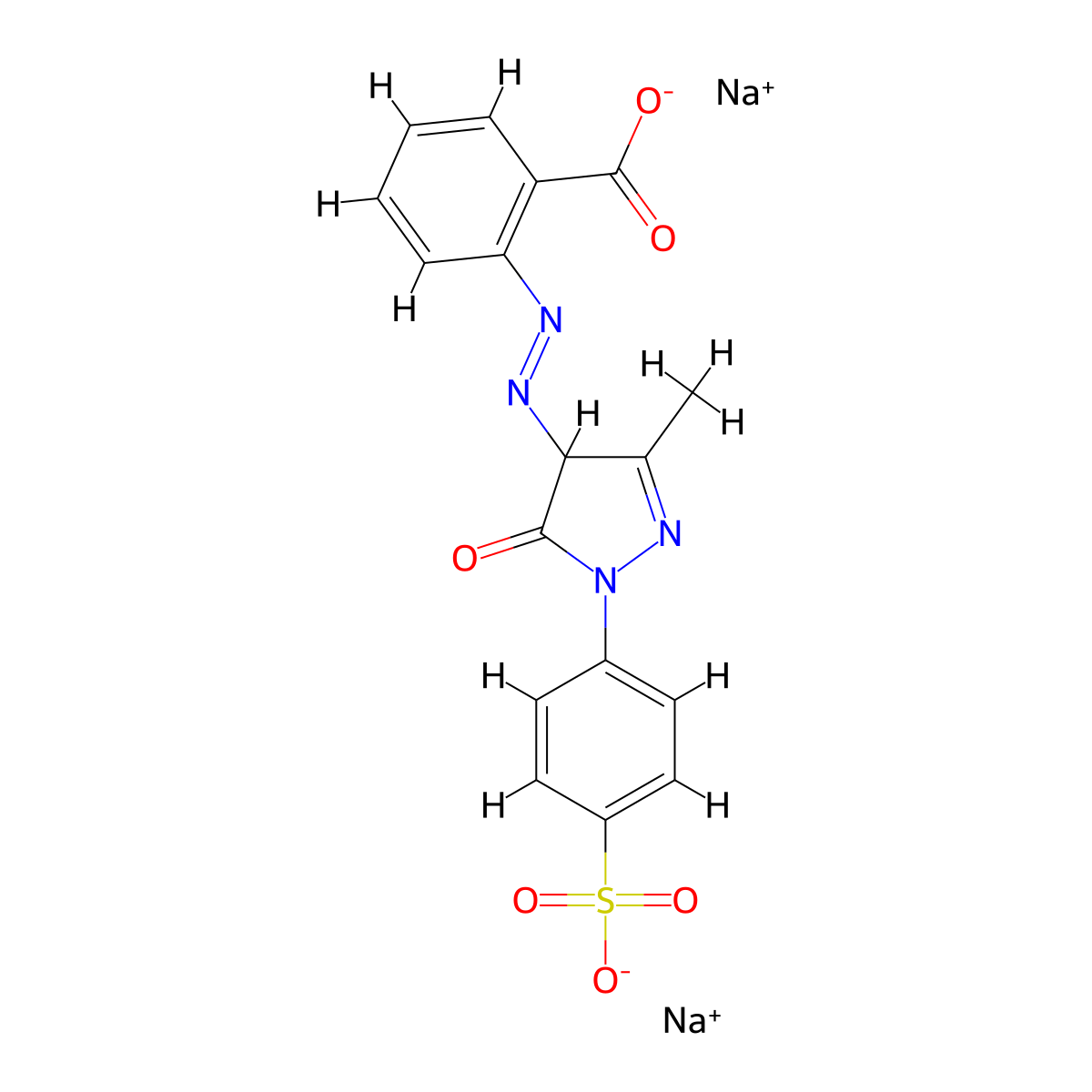 Disodium 2-((4,5-dihydro-3-methyl-5-oxo-1-(4-sulphonatophenyl)-1H-pyrazol-4-yl)azo)benzoate molecular structure, CAS 6359-83-7